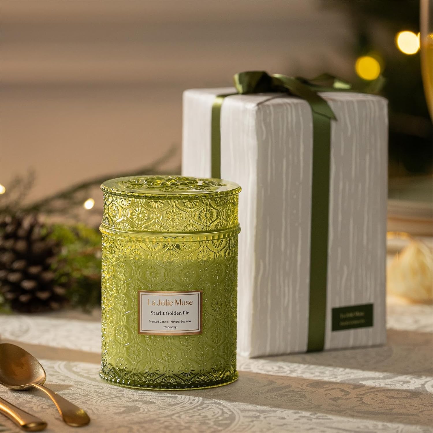 LA JOLIE MUSE Starlit Fir Pine Scented Candles for Home,19 oz Natural Soy