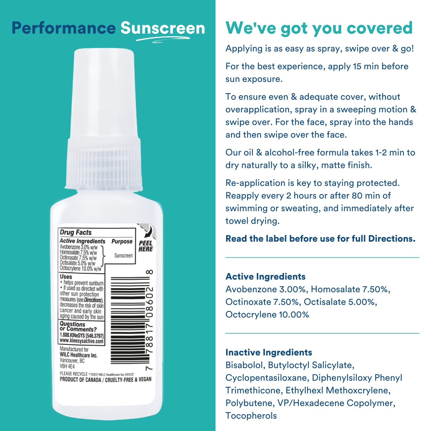 KINeSYS Fragrance Free Clear Spray Sunscreen for sensitive skin, SPF 50, Hypoallergenic, Broad Spectrum UVA/UVB protection for Face & Body; PABA and Oxybenzone FREE, 700+ Sprays, 4 Fl Oz/120 mL