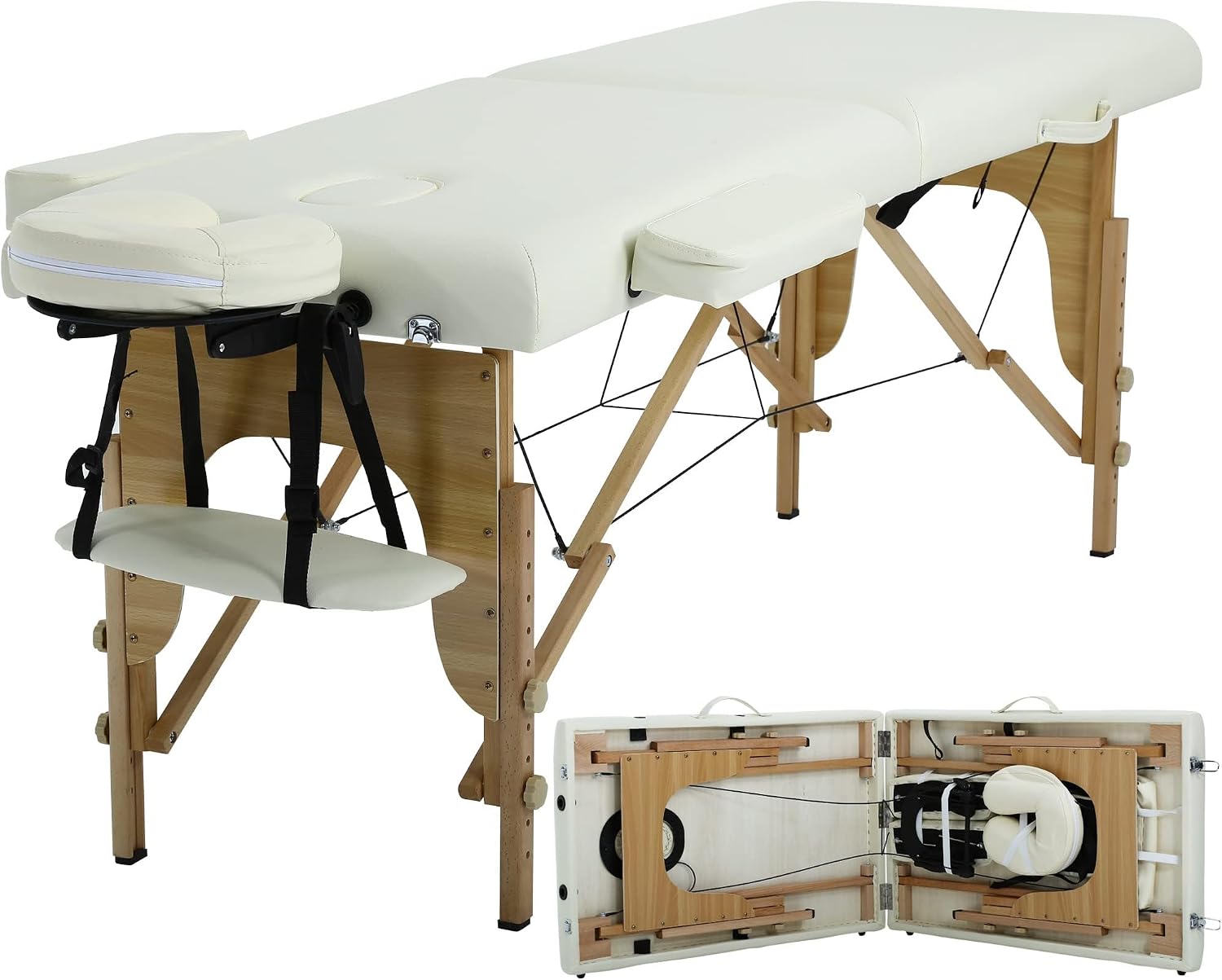 BestMassage | Portable Massage Table | 24" Wide, Black PU Leather | Lightweight, 2-Fold Massage Table with Height Adjustment, 450lbs Capacity, Carry Bag | For Massage, Facial, Tattoo, Home, Spa
