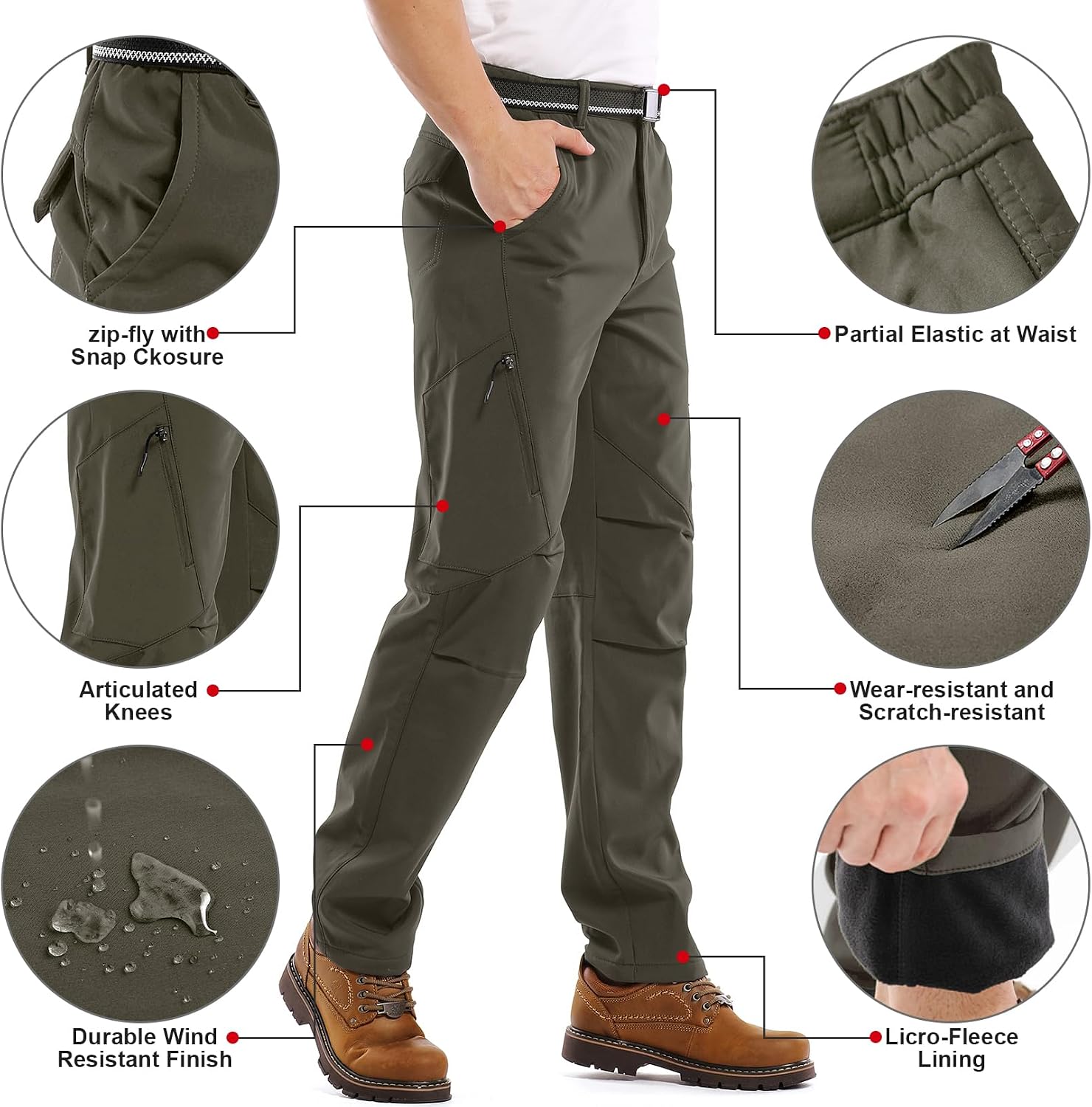 Men's Waterproof Pants Fleece Lined Insulated Winter Hiking Ski Snow Pants