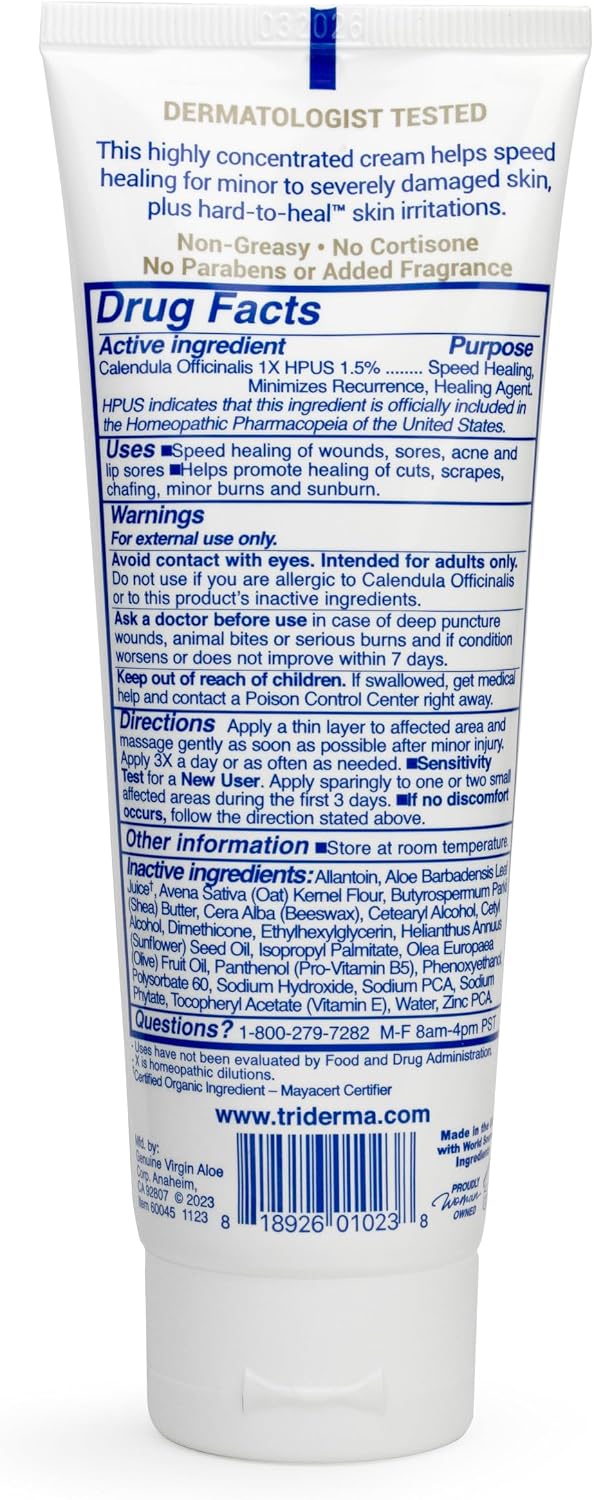 TriDerma Intense Fast Skin Healing Cream for Hard-to-Heal Skin Irritations, Sores, Rashes, Dry, Cracked Hands, Cuts, Chafing, Burns