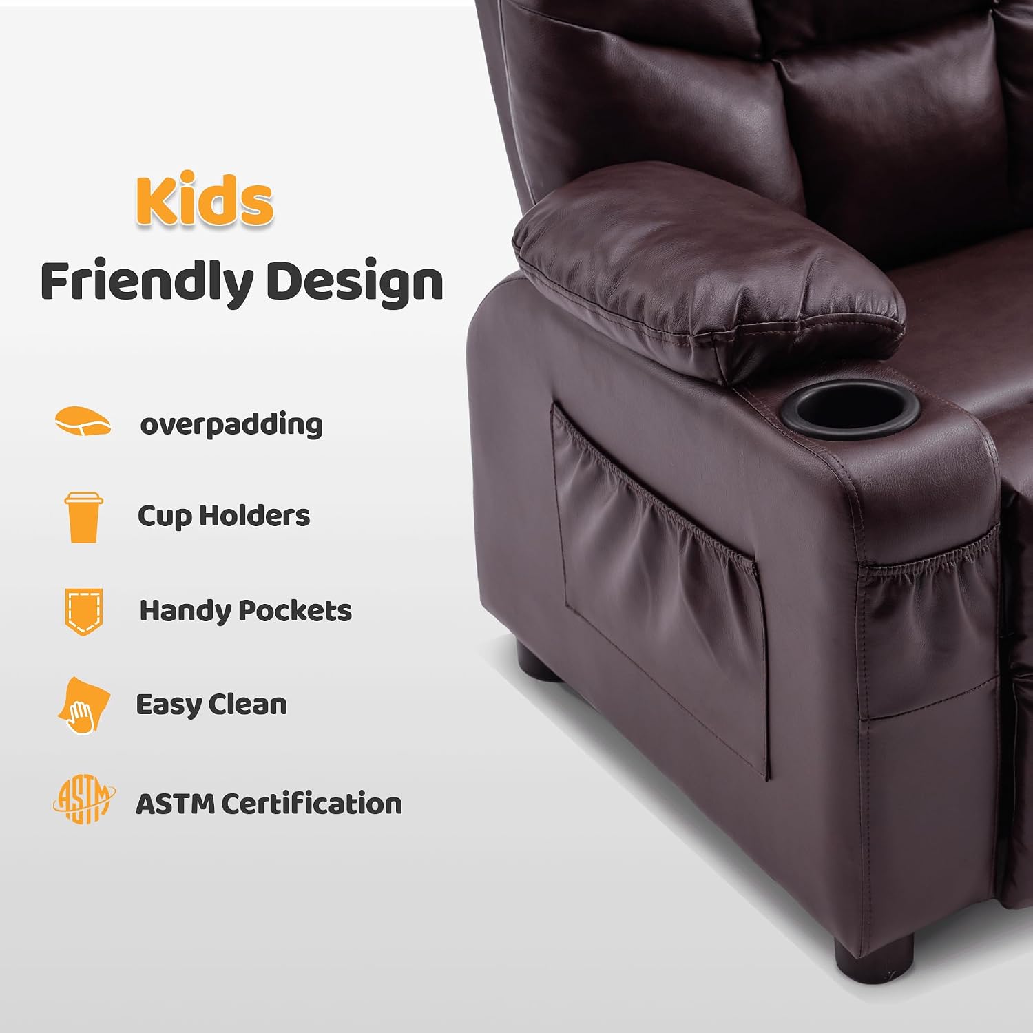 MCombo Big Kids Recliner for Ages 3+, Toddlers Recliner 7355 Velvet, Blue