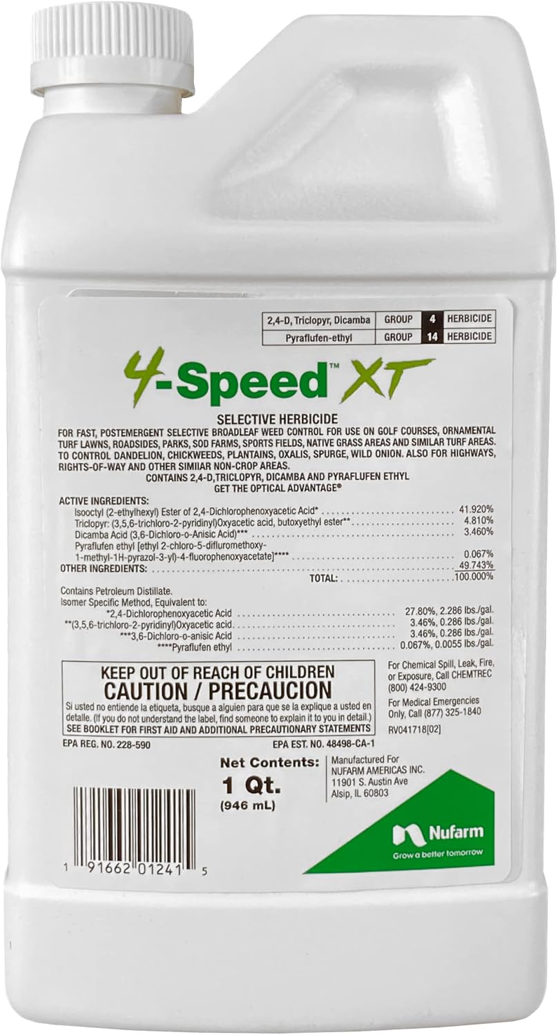 Nufarm 4-Speed XT Herbicide, Superior Broadleaf Weed Control, 32 oz