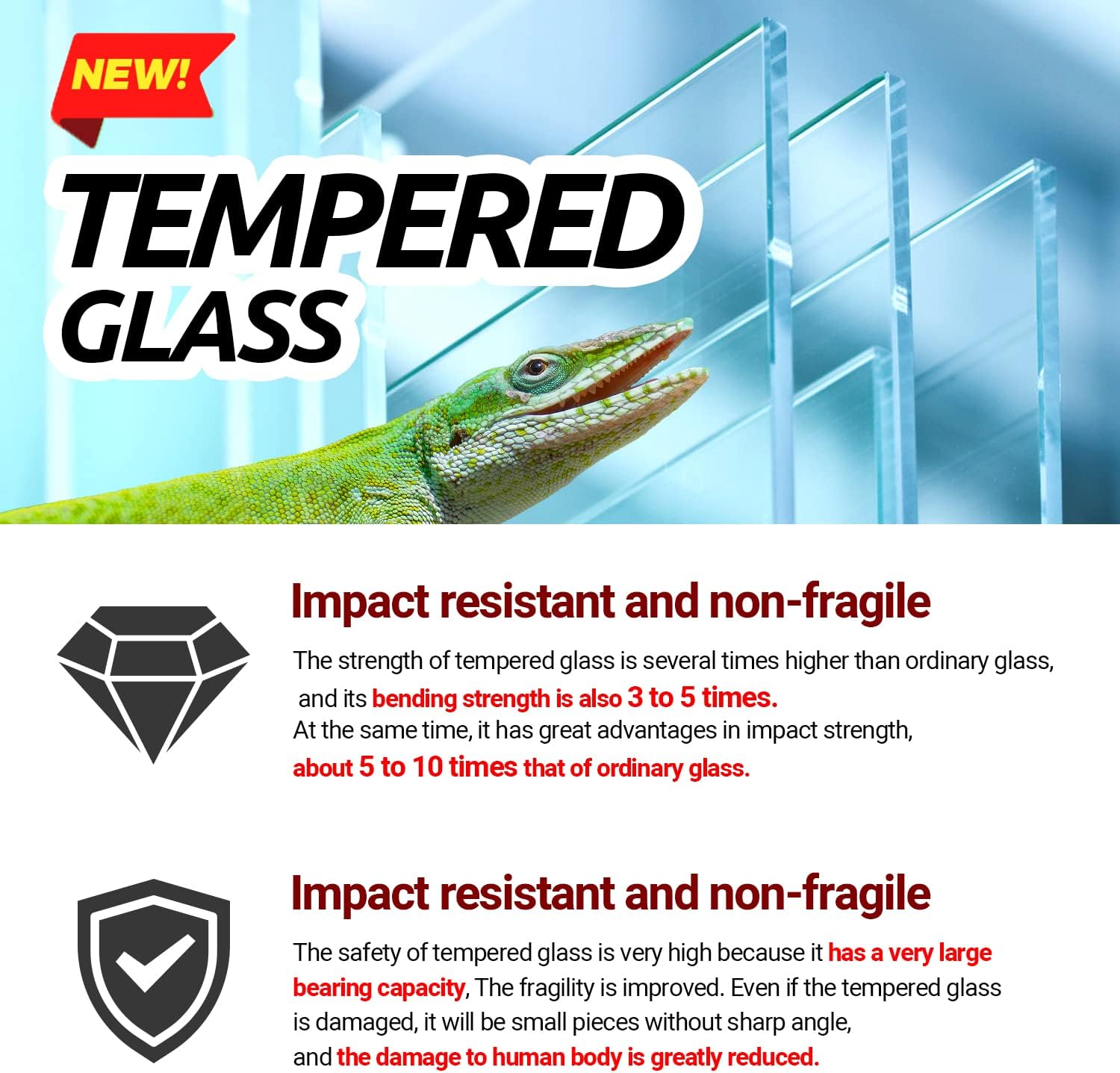 REPTI ZOO 85 Gallon Large Reptile Tank, Wide & Tall Tempered Glass Large Reptile Terrarium 47.2" x 17.7"x 23.6" for Tortoise Snake