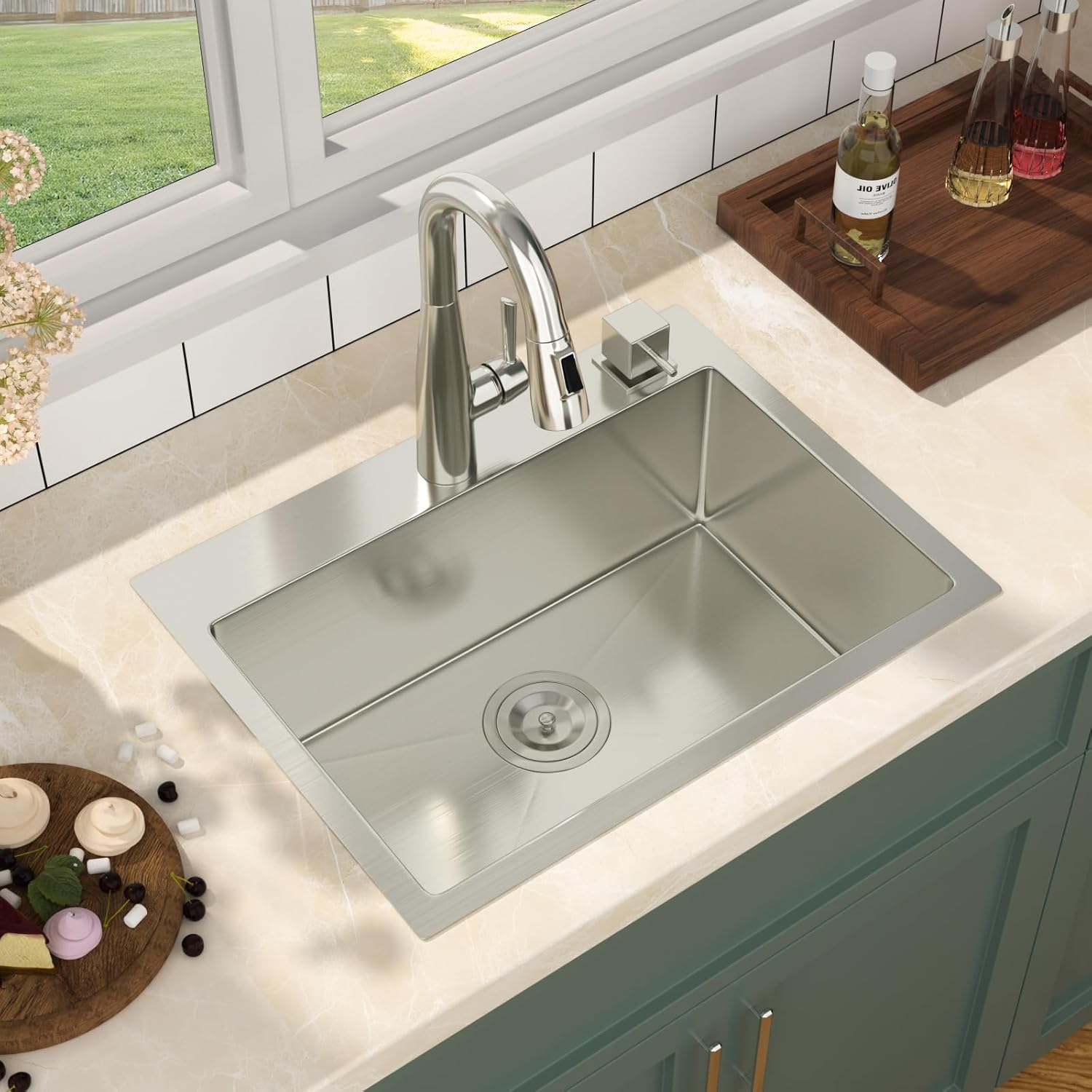 Mocoloo 13 Inch Drop in Bar Sink - 13" x 15" Small Kitchen Sink T304 Stainless Steel Handmade Single Bowl Round Corner Topmount Wet Bar Sink for