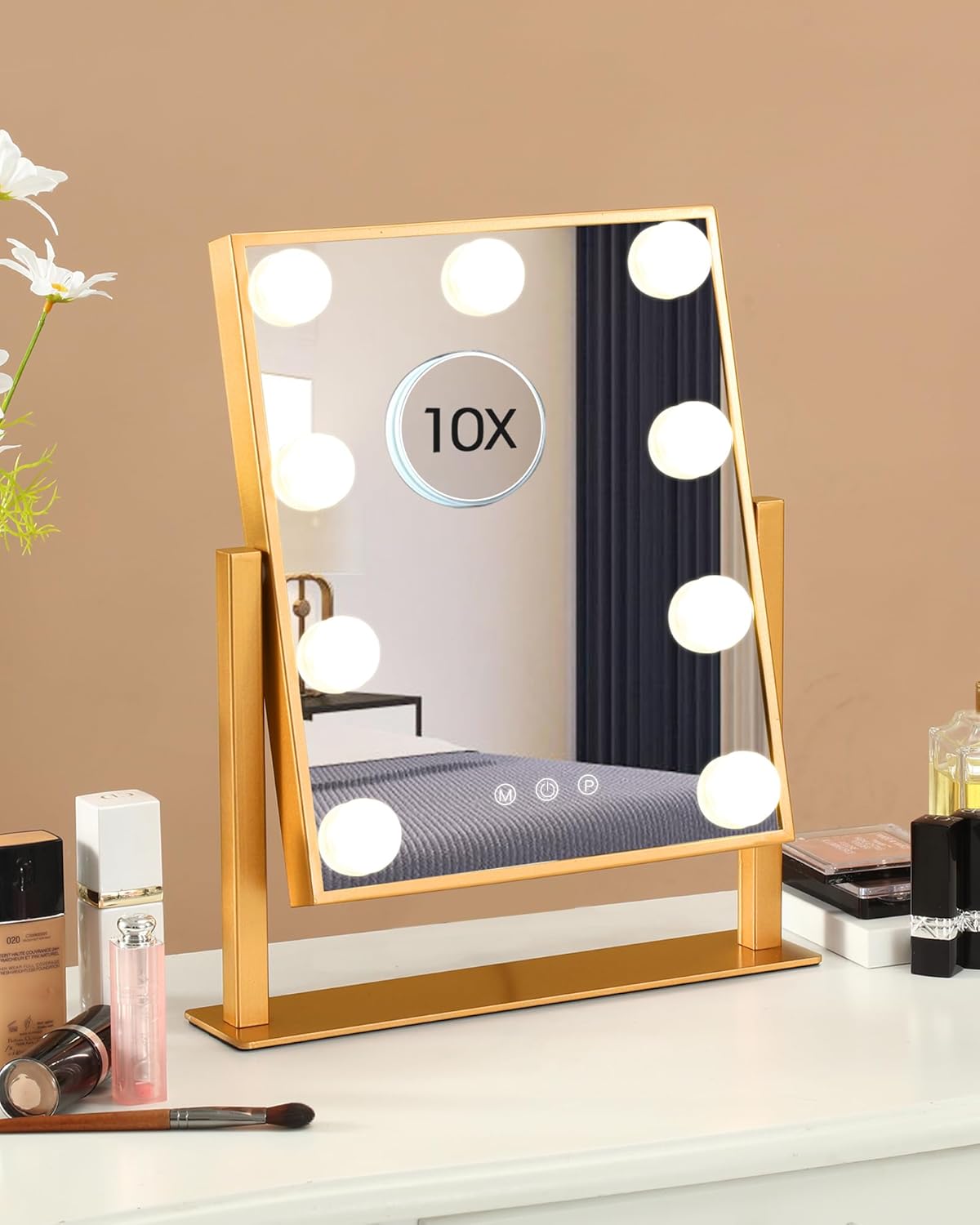 BWLLNI Lighted Makeup Mirror, White Vanity Mirror with Lights,9 LED Bulbs