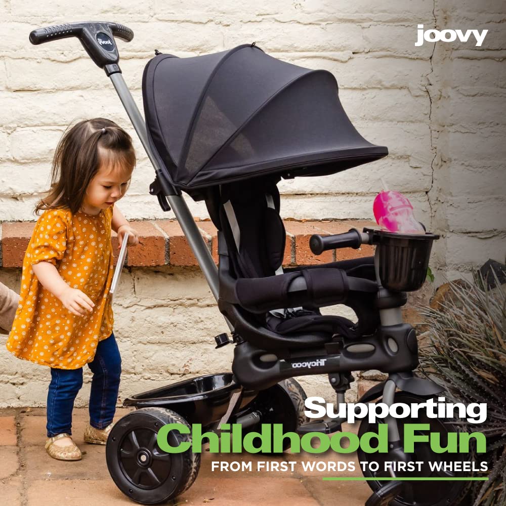 Joovy Tricycoo 4.1 Kids Tricycle with 4-Stages Featuring Extra-Wide Front Tire, Removable and Adjustable Parent Handle, Safety Harness