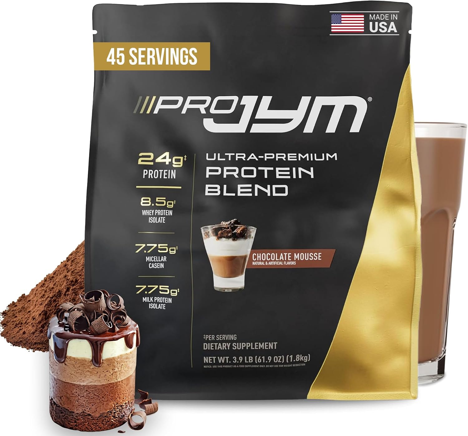 JYM Tahitian Vanilla Bean Whey & Casein Protein Powder, 1.7 lb, 22 Servings | Micellar Casein & Milk Protein Isolate, Lean Muscle Building, Pre & Post Workout Nutrition, Men & Women