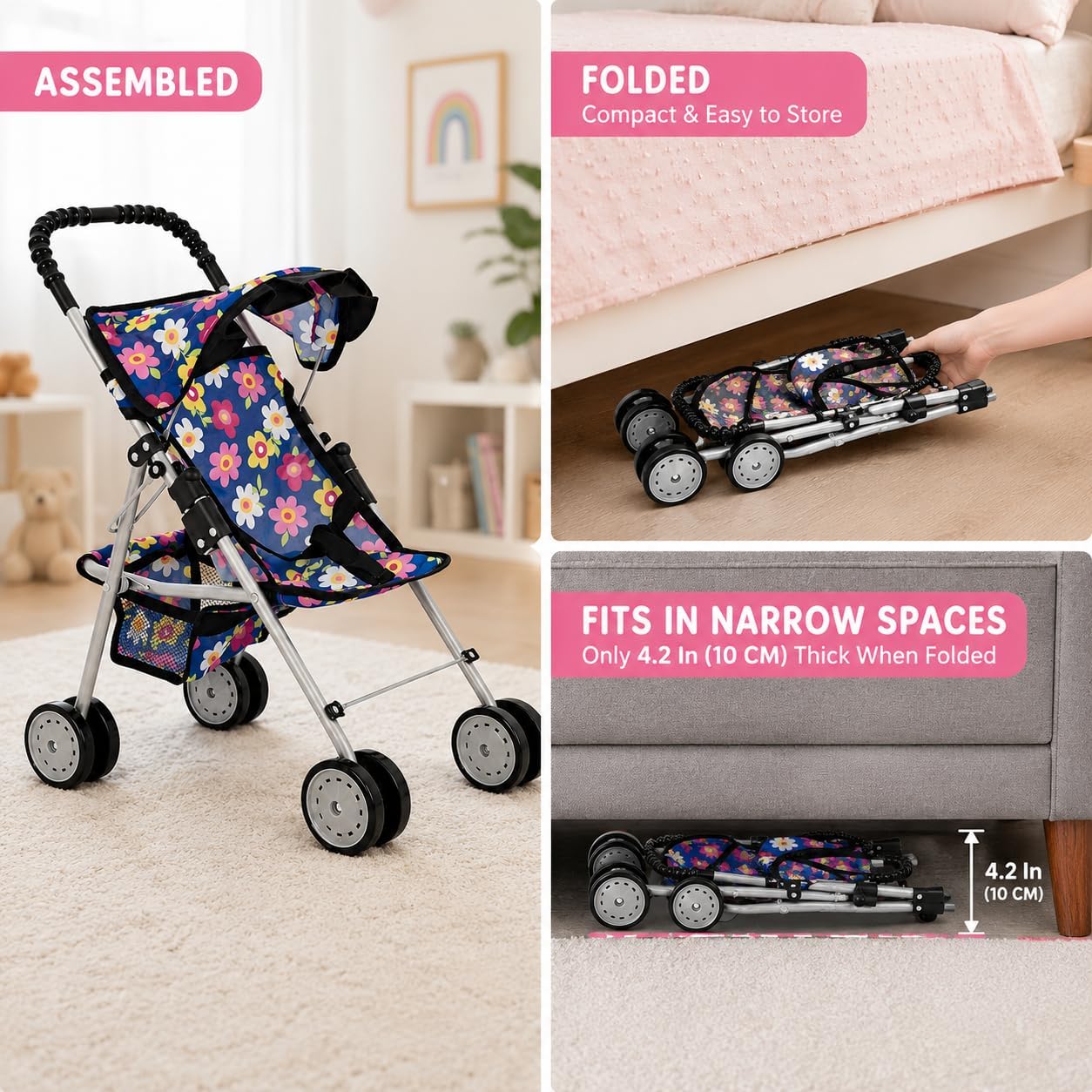 fash n kolor, My First Baby Doll Stroller with Flower Design with Basket in The Bottom- 2 Free Magic Bottles Included