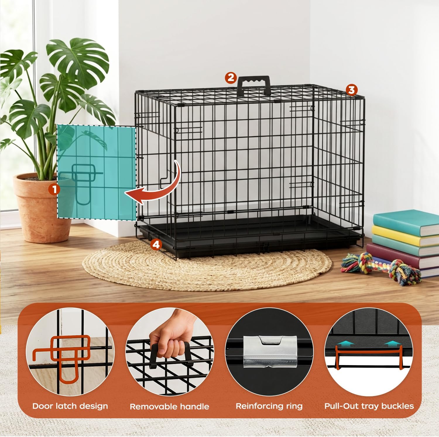 BestPet | Dog Crate | 48" | Black | Foldable Metal Kennel with Double Doors
