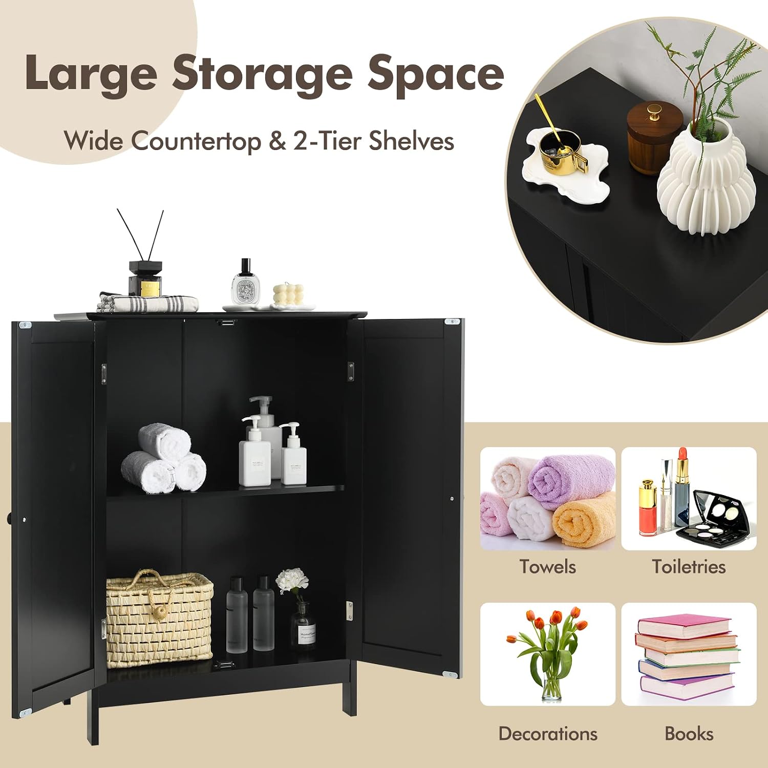 GLACER Bathroom Floor Cabinet, Wooden Storage Cabinet (White)