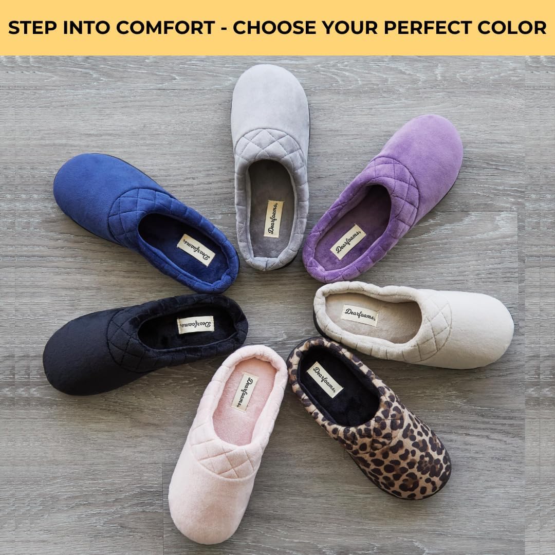 Dearfoams Women's Lightweight Memory Foam Indoor House Slipper Darcy Velour Clog with Wide Widths