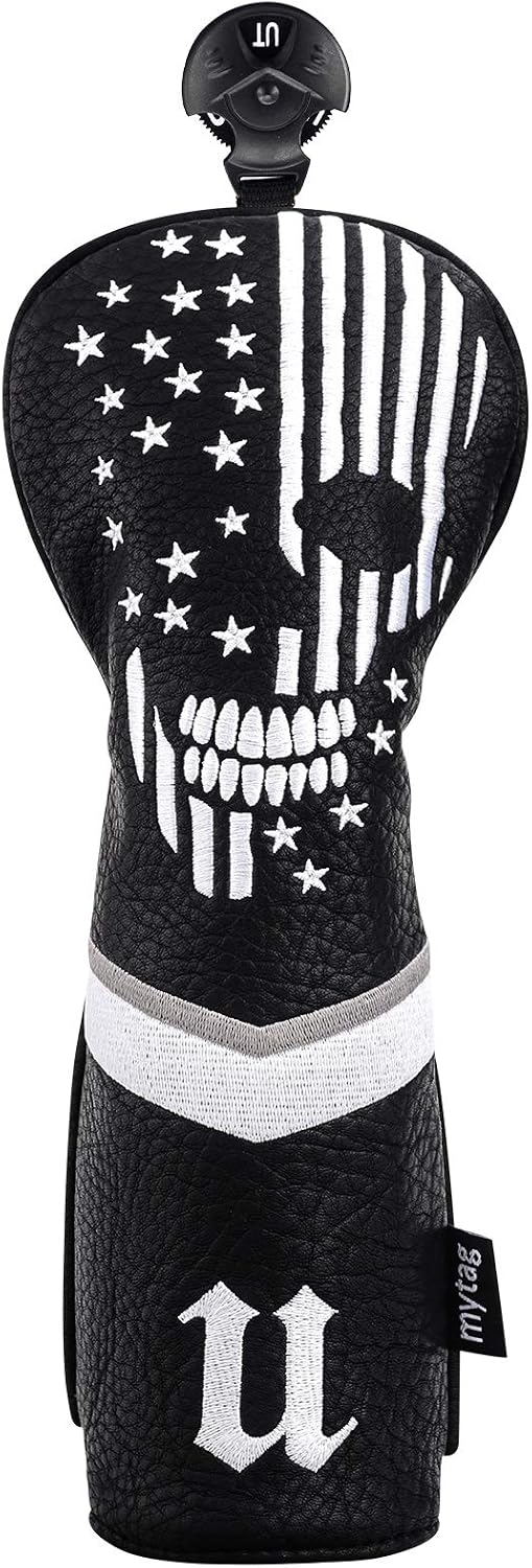 Skull Golf Head Covers Black Synthetic Leather Skeleton Golf Headcovers Set