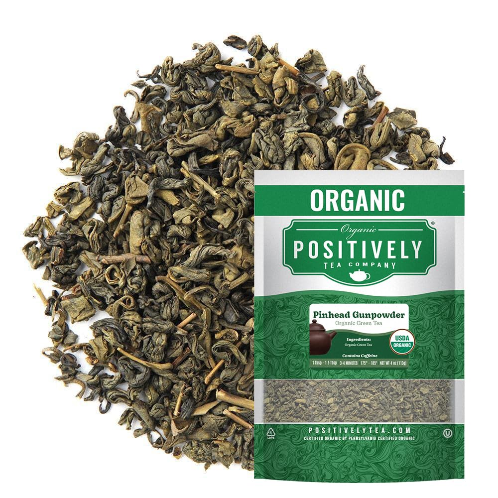 Organic Positively Tea Company, Pinhead Gunpowder Green Tea, Loose Leaf, 16 Ounce