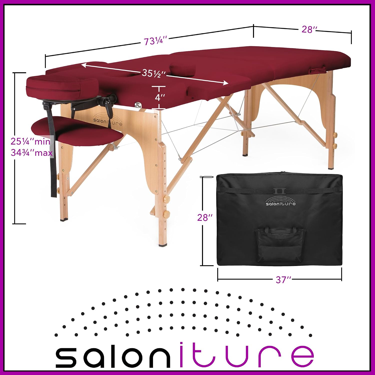 Saloniture Professional Portable Folding Massage Table with Carrying Case - Black