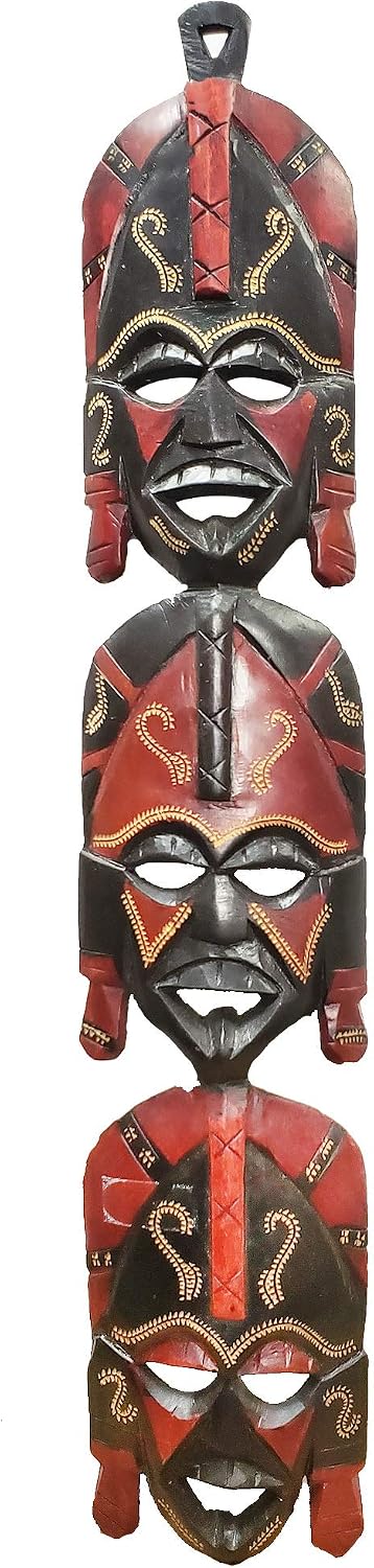 Stoneage Arts African Masks Wall Hanging Art Hand Carving Safari Décor Wall Head Sculpture Wild Animal And Tribal Features Faces Hanging Together