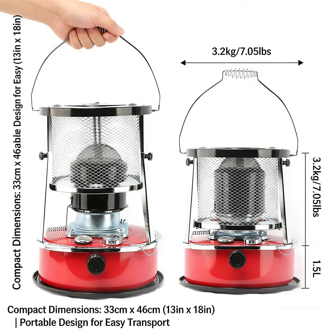 Indoor Heater Non-Electric, 9000 BTU Portable Kerosene Heater for Indoor & Outdoor Use, with Cooking Function, 6 Wicks & Bag, Height Adjustable for Camping, Emergency Heat & Survival (Black)