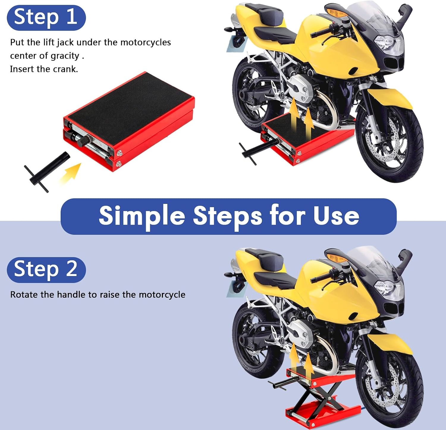 SUNROAD 1100 lb Motorcycle Scissor Lift Jack, Red | Compact Quick Lift Stand, For Dirt Bikes, ATVs & Scooters, Center Jack, For Home Garage & Track Maintenance