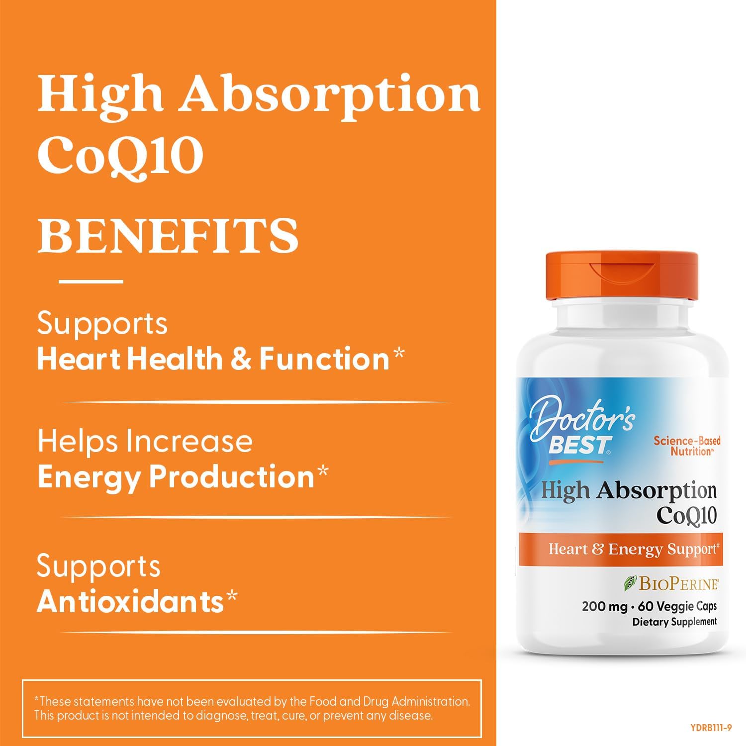 Doctor's Best High Absorption CoQ10 200mg with BioPerine Supplement - Coenzyme Q10 Caps for Heart Health & Antioxidant Support, CoQ10 200 mg for Women & Men, Non GMO - 60 Veg Capsules