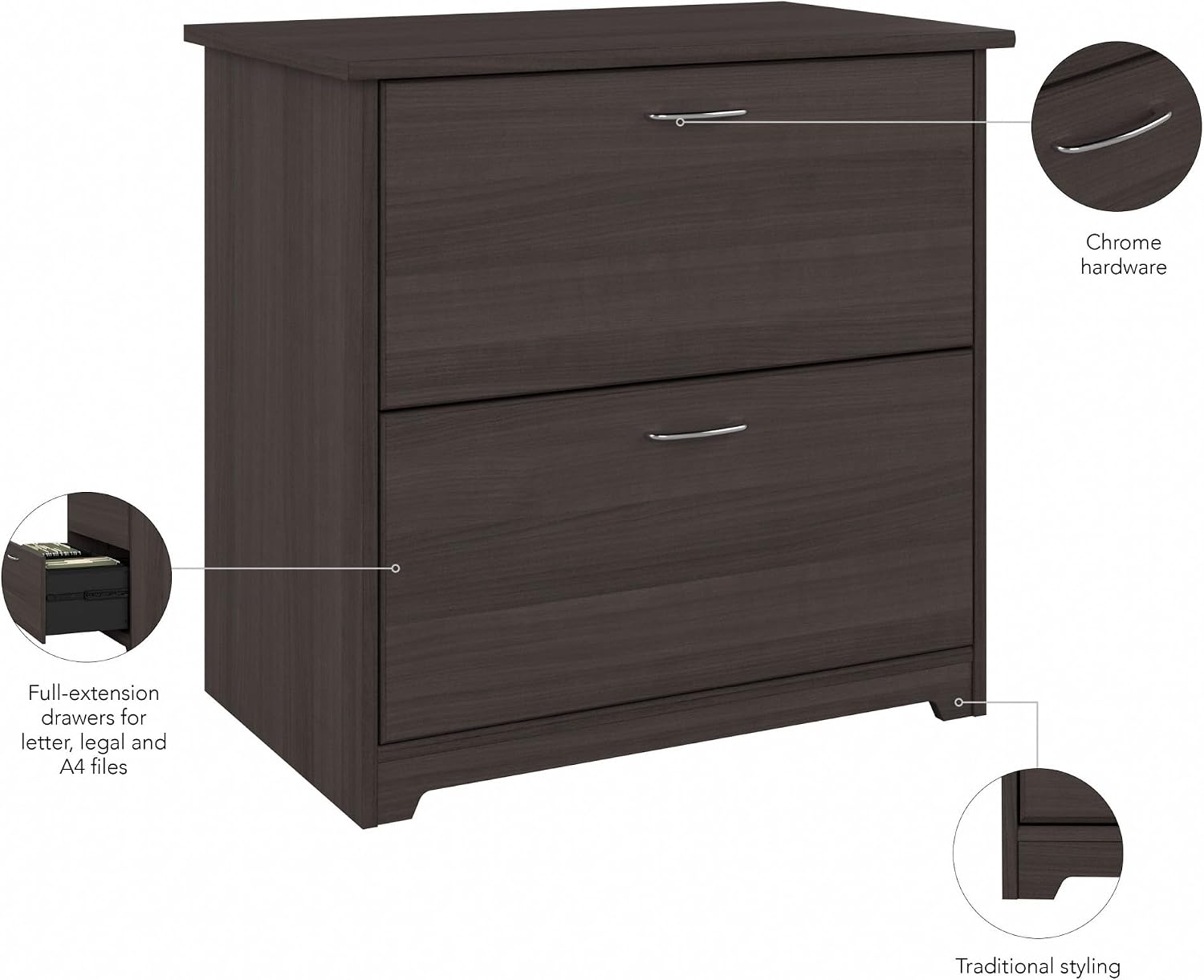 Bush Home Cabot 2 Drawer Lateral File Cabinet in Harvest Cherry, Home Office Chest for Letter, Legal, and A4-size Document Storage