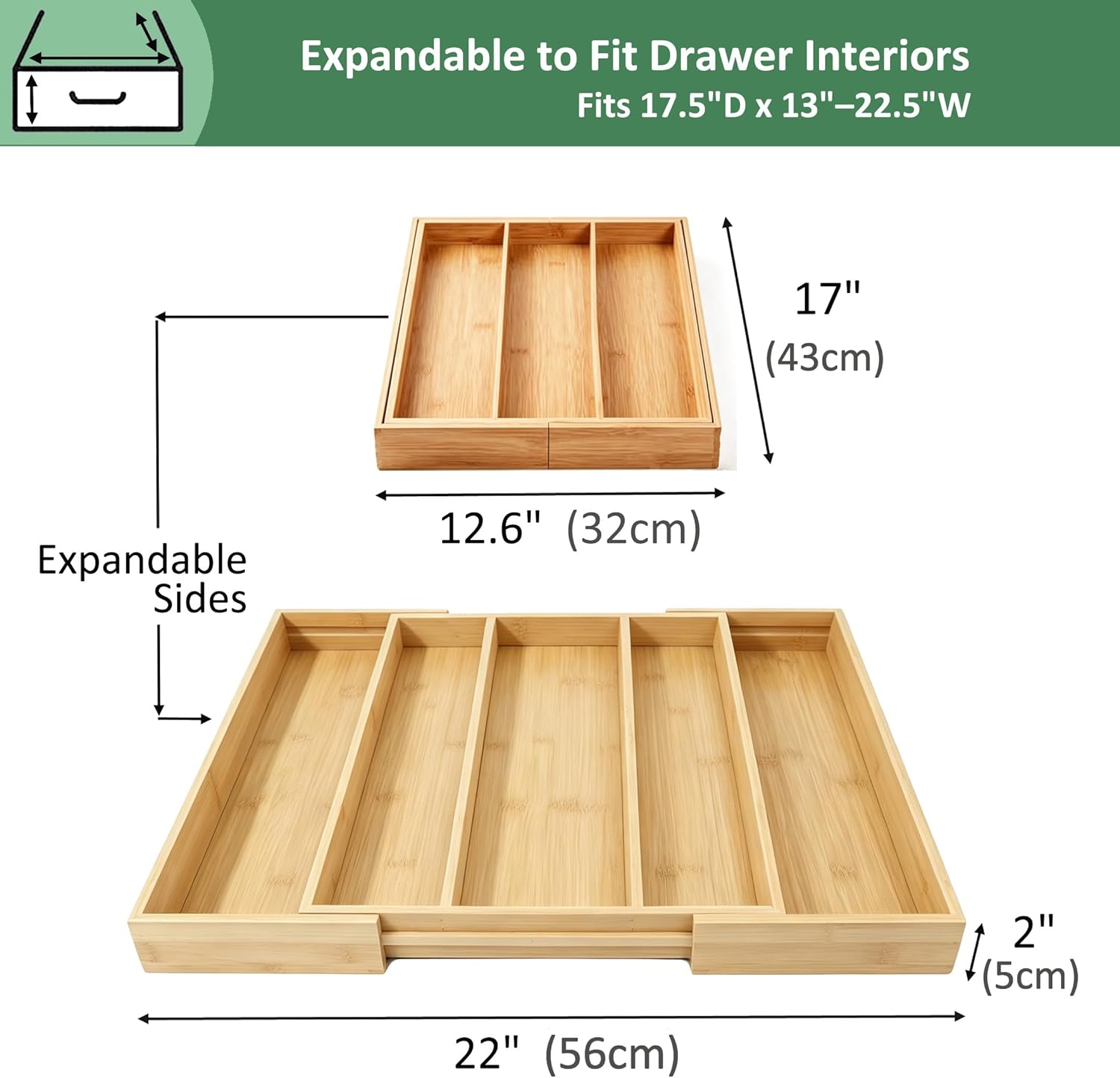 Utoplike Bamboo Expandable Kitchen Drawer Organizer Silverware Utensil Tray
