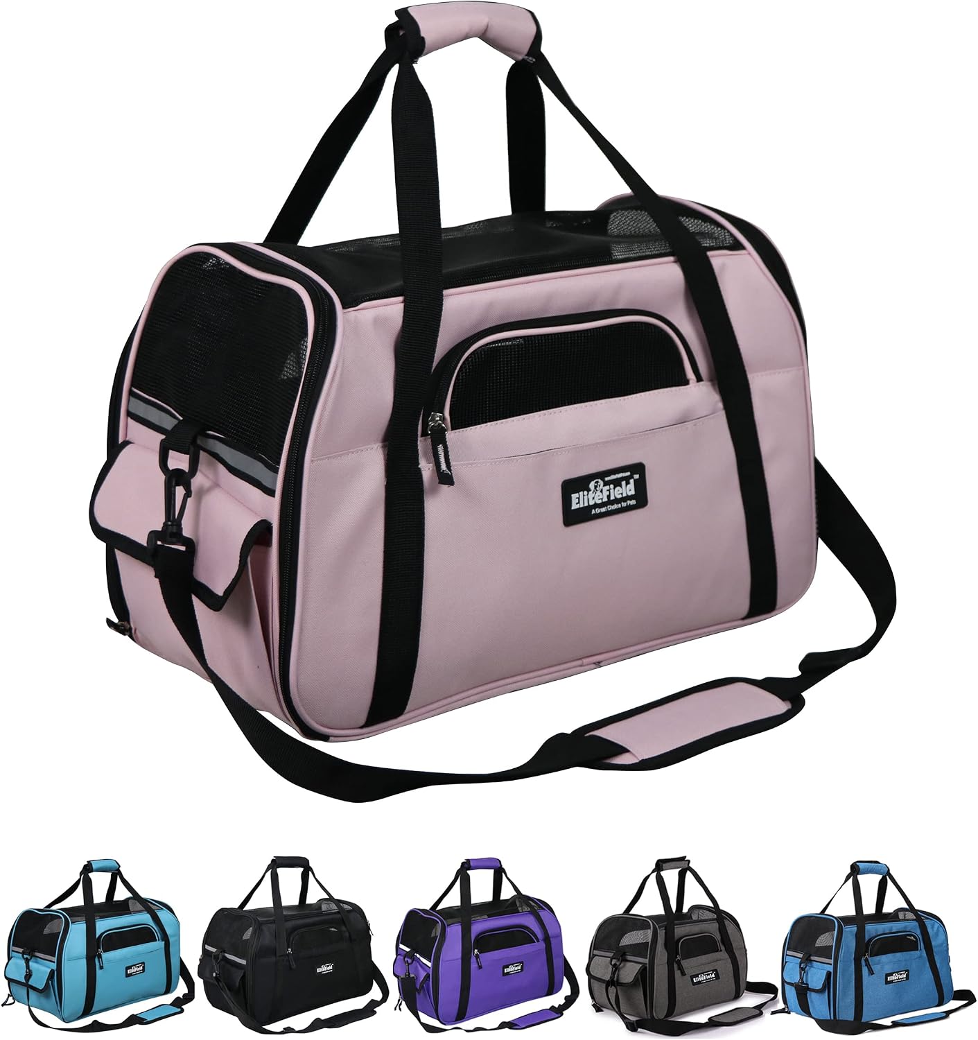EliteField Soft-Sided Pet Carrier for Cats & Small Dogs (3-Year Warranty) | Airline Approved, Removable Bed & Cover, Built-In Leash, Luggage Sleeve, Seat Belt Loop, Waterproof, Durable, Foldable