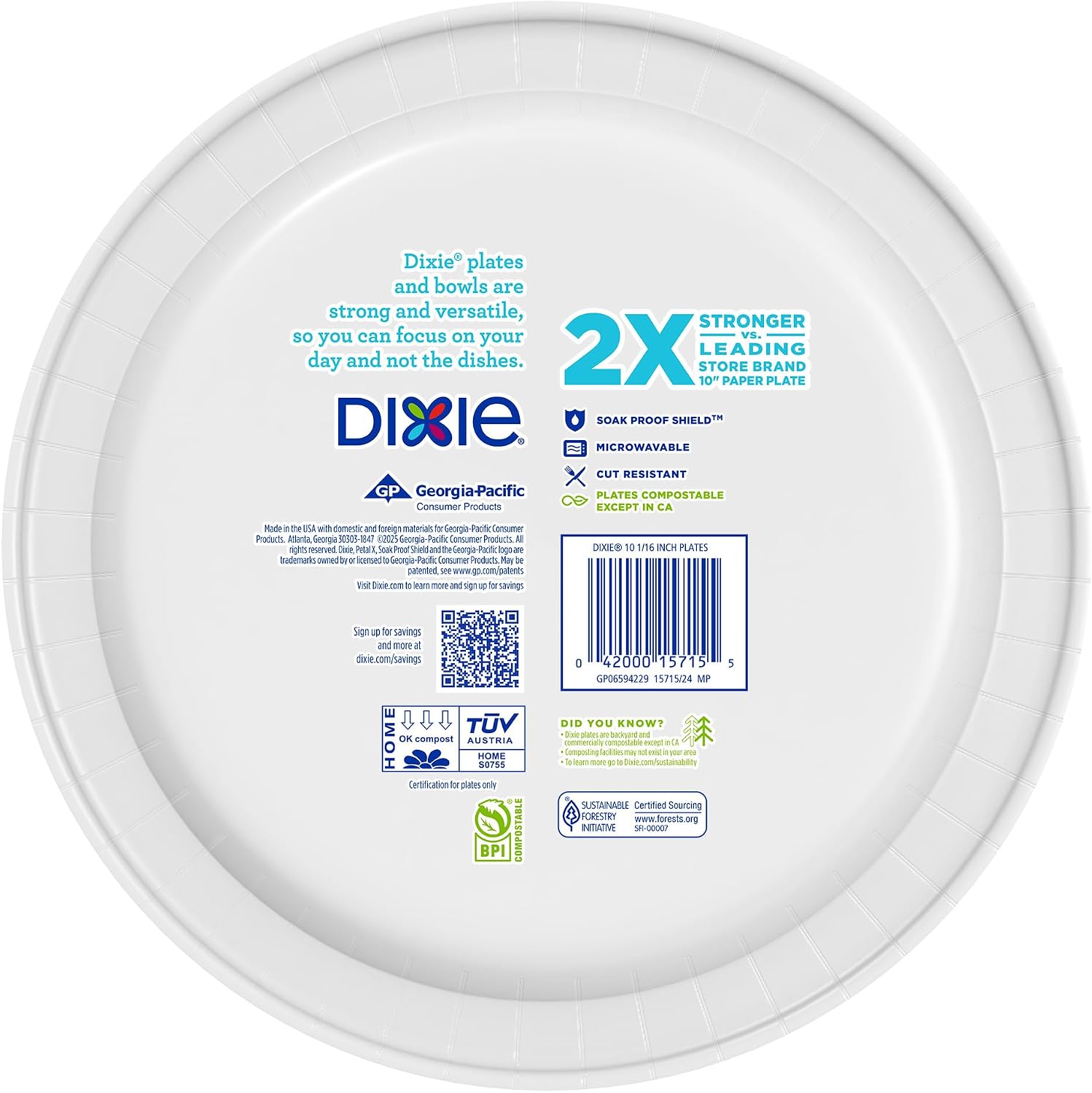 Dixie Large Paper Plates, 10 Inch, 54 Count, 2X Stronger, Microwave-Safe, Soak-Proof, Cut Resistant, Disposable Plates For Everyday Breakfast, Lunch, & Dinner Meals