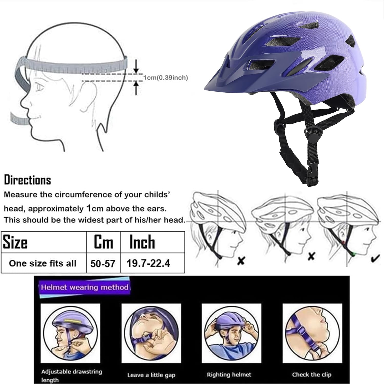 Kids Bike Helmet with LED Light for Youth Teen Toddler Boys Girls