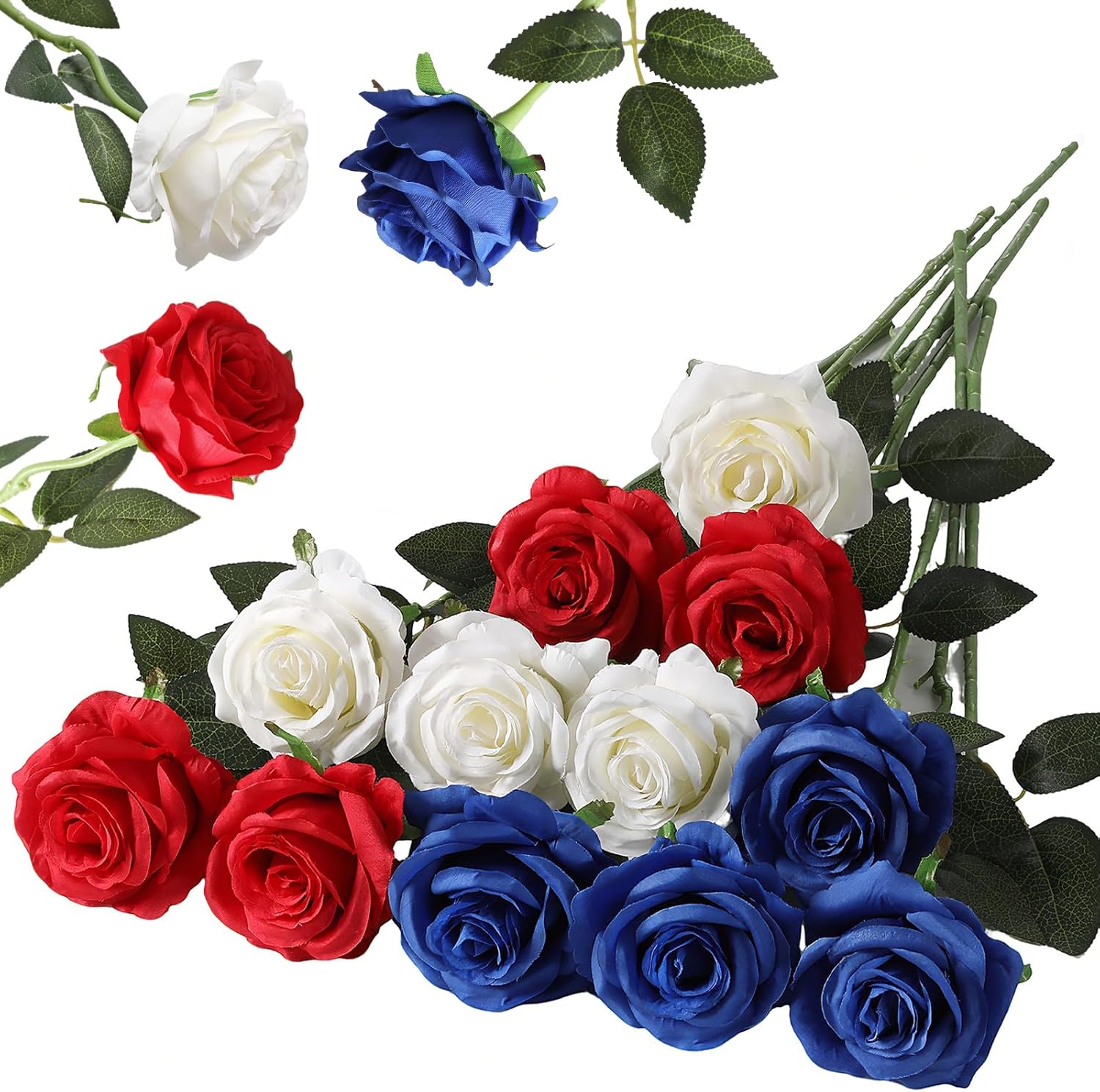 Hawesome 12PCS Artificial Silk Flowers Realistic Roses Bouquet Long Stem for Home Wedding Decoration Party (Yellow, 6 Flowers 6 Buds)