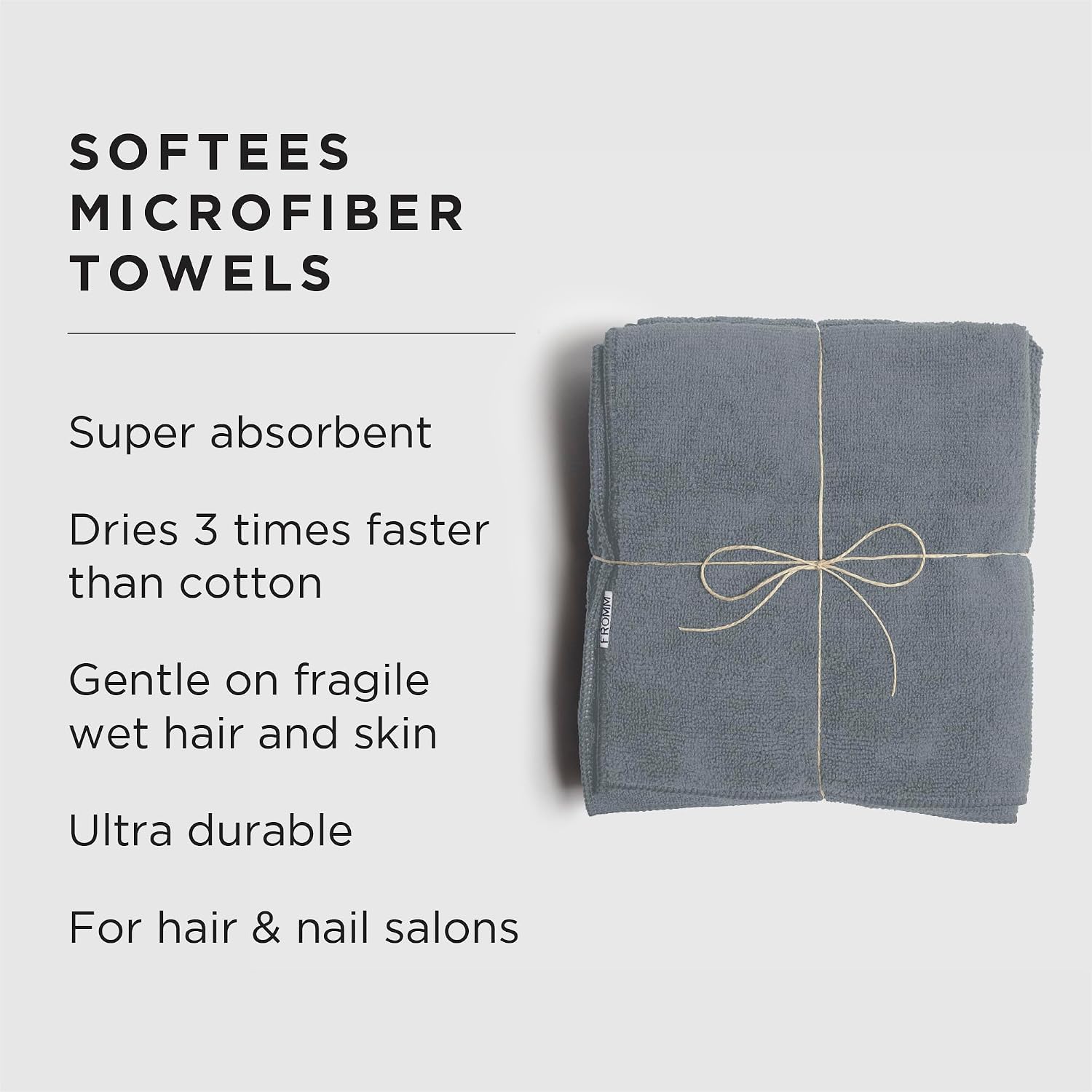 Fromm Softees Microfiber Hair Towels, Absorbent Salon Hair Towels for Hairstylists, Barbers, Spa & Gym, Fast-Drying, Ultra-Soft, Lint-Free, Multi-Purpose Towels, 16" x 29"- 10-Pack - Black