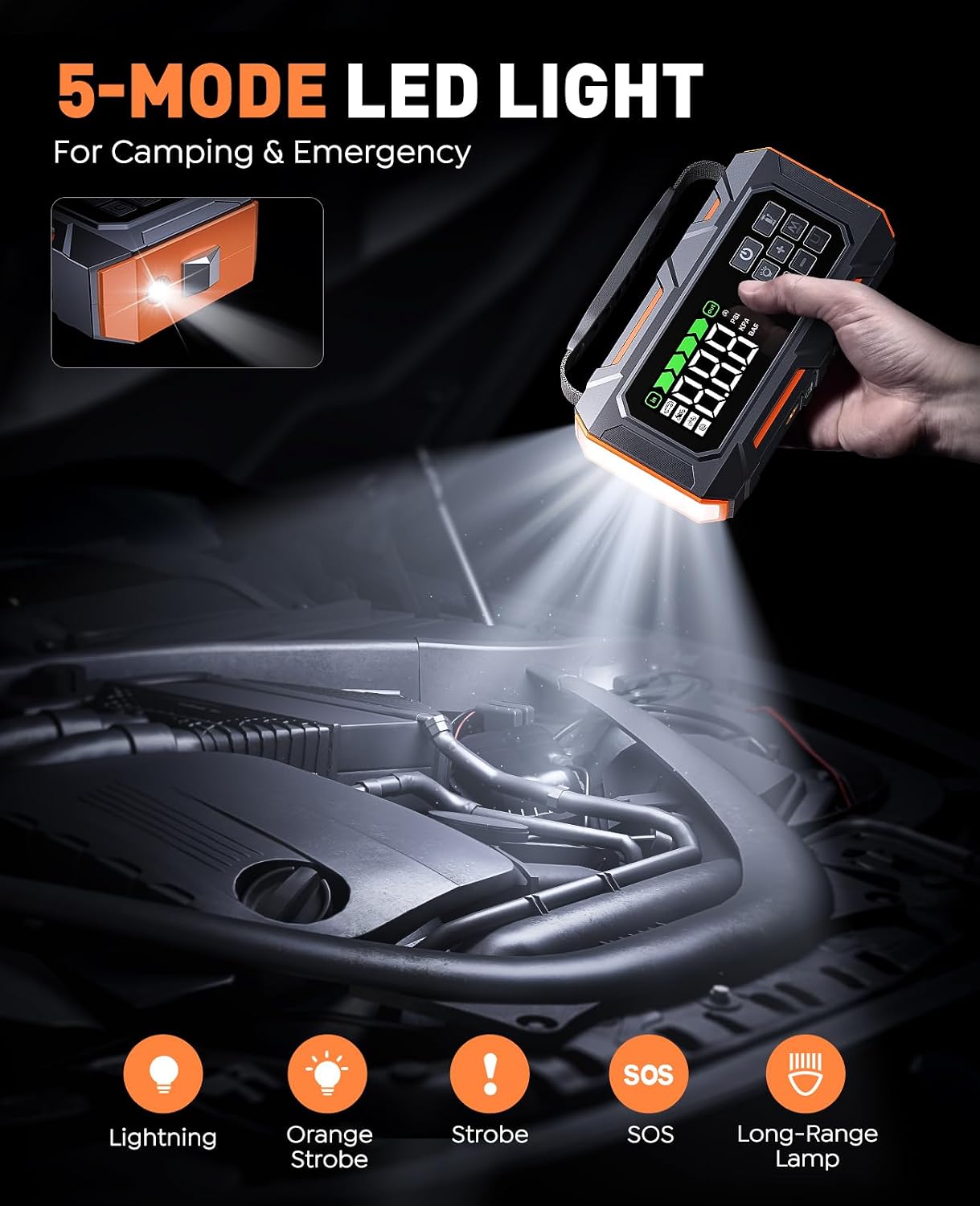 TREKURE 16-in-1 8000A Car Battery Jump Starter with Air Compressor 160PSI, Jump Starter Jump Box (All Gas 12L Diesel) with Portable Jumper Cables