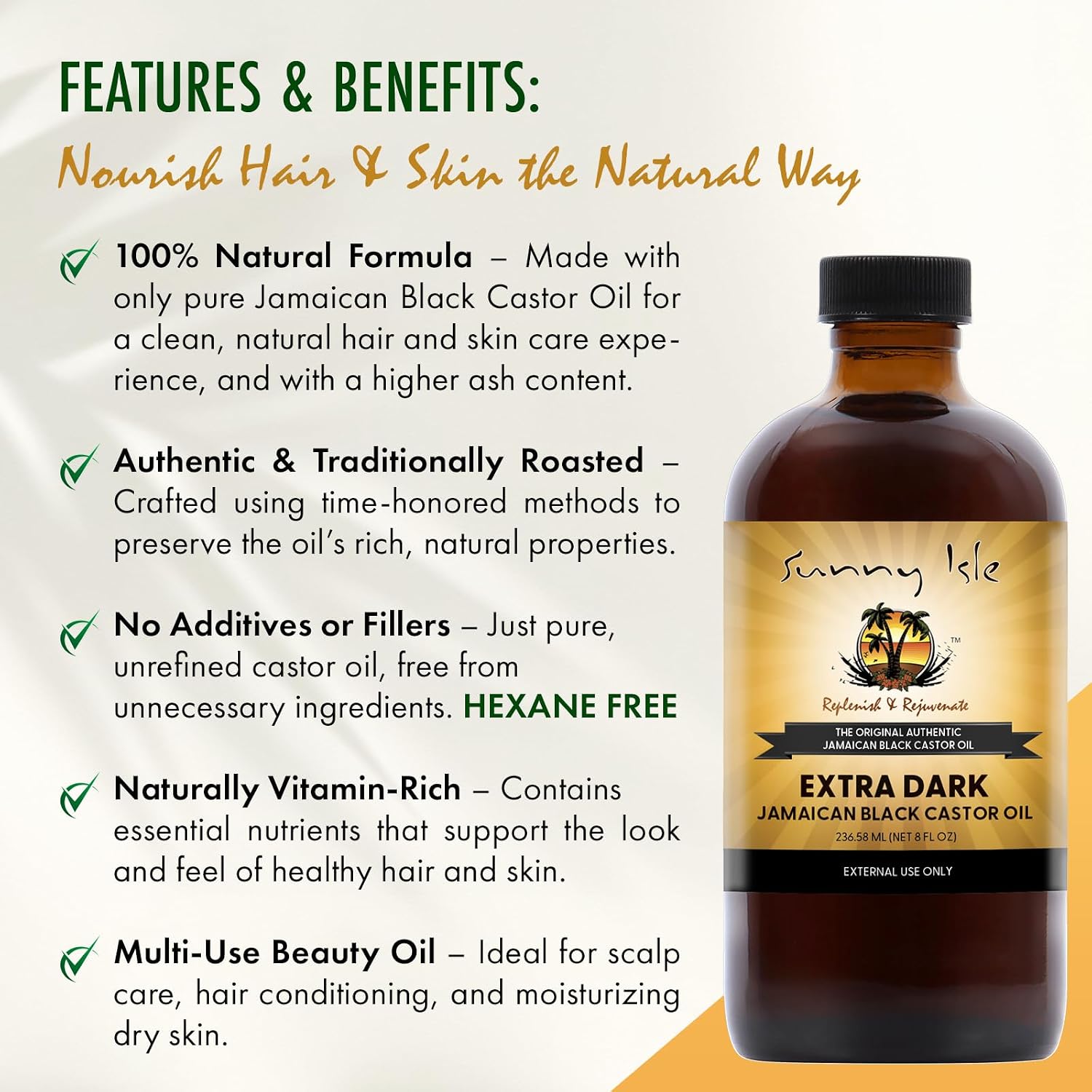 Sunny Isle Extra Dark Jamaican Black Castor Oil 8oz | Hair, Scalp, Skin | Richer Thicker Moisturizing Oil for Hair Growth, Dry Scalp, Damaged Hair Repair, Edges, Eyebrows, Eyelashes, Unscented