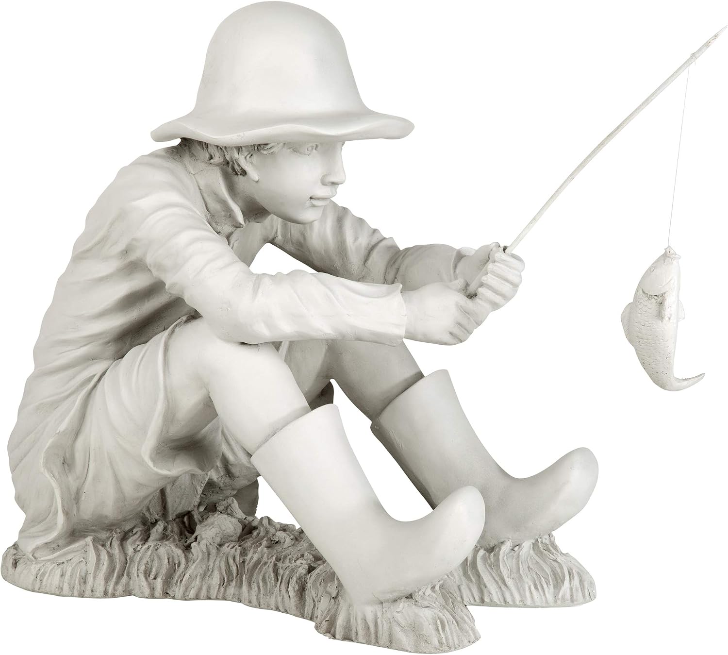 Design Toscano Frederic the Little Fisherman of Avignon Boy Fishing Garden Statue, 15 Inch Tall, Cast Stone Resin, Two Tone Stone Finish