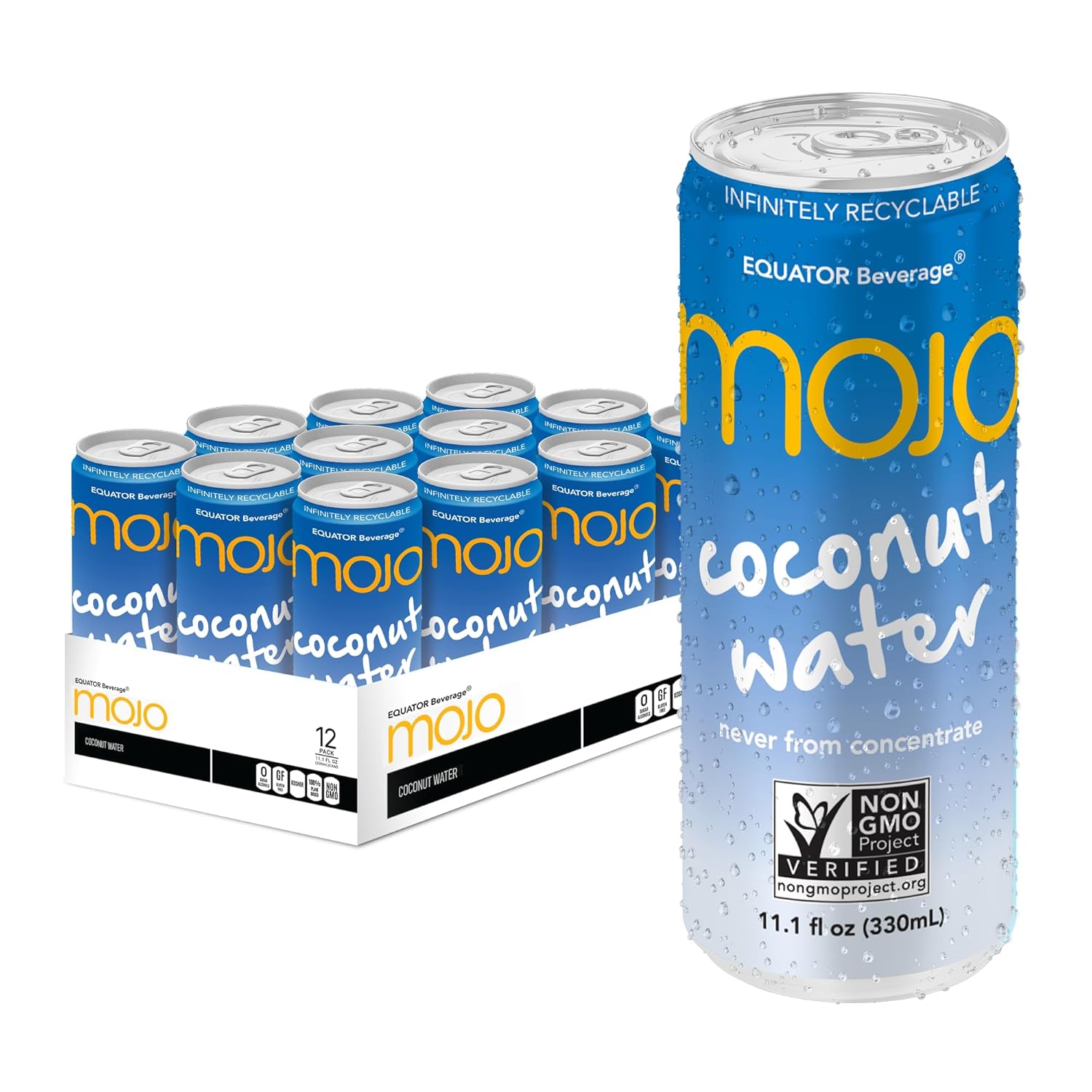 MOJO Coconut Water, Hydration, Electrolytes, Non-GMO, 11.1 oz, 12 Pack