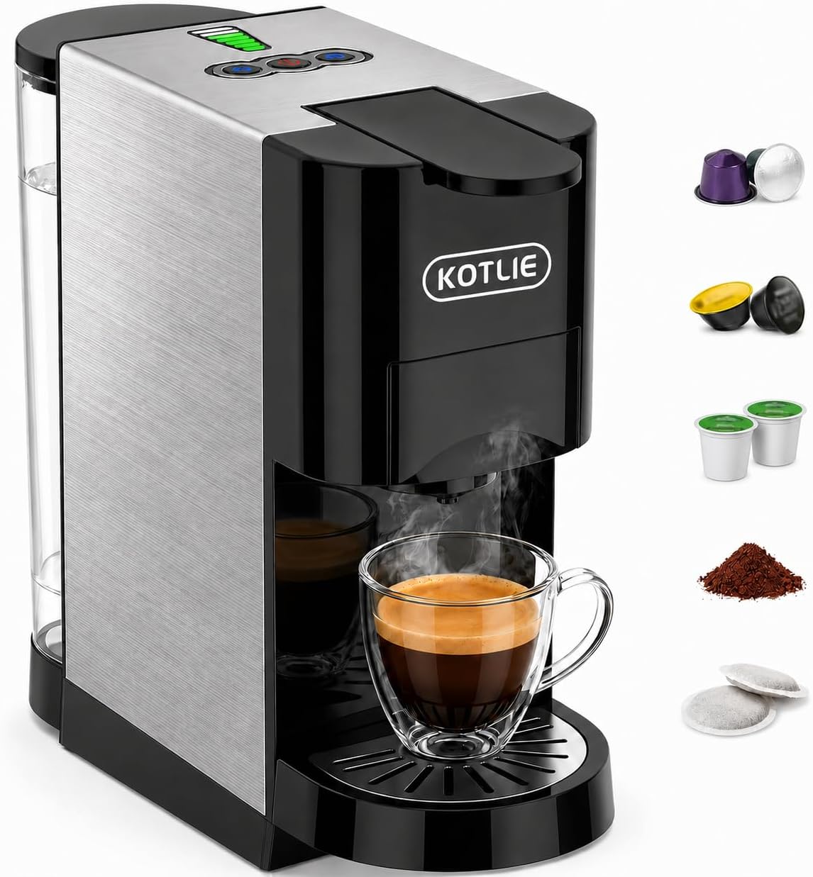 5 in 1 Single Serve Coffee Maker for K-Cup Pods, Nespresso Original, Dolce Gusto, ESE 44mm and Ground Coffee