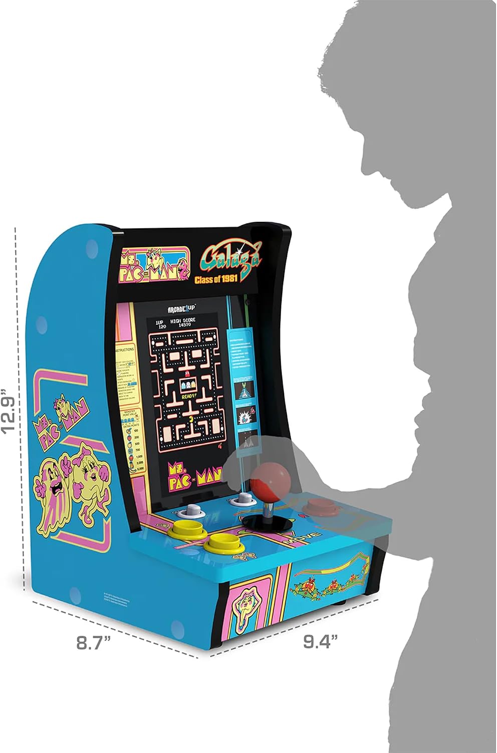 Arcade1Up Ms. Pac-Man Class of '81 Countercade, 3 Retro Games | Countertop Arcade Machine with 7-Inch LCD Screen and Real Feel Joysticks and Buttons