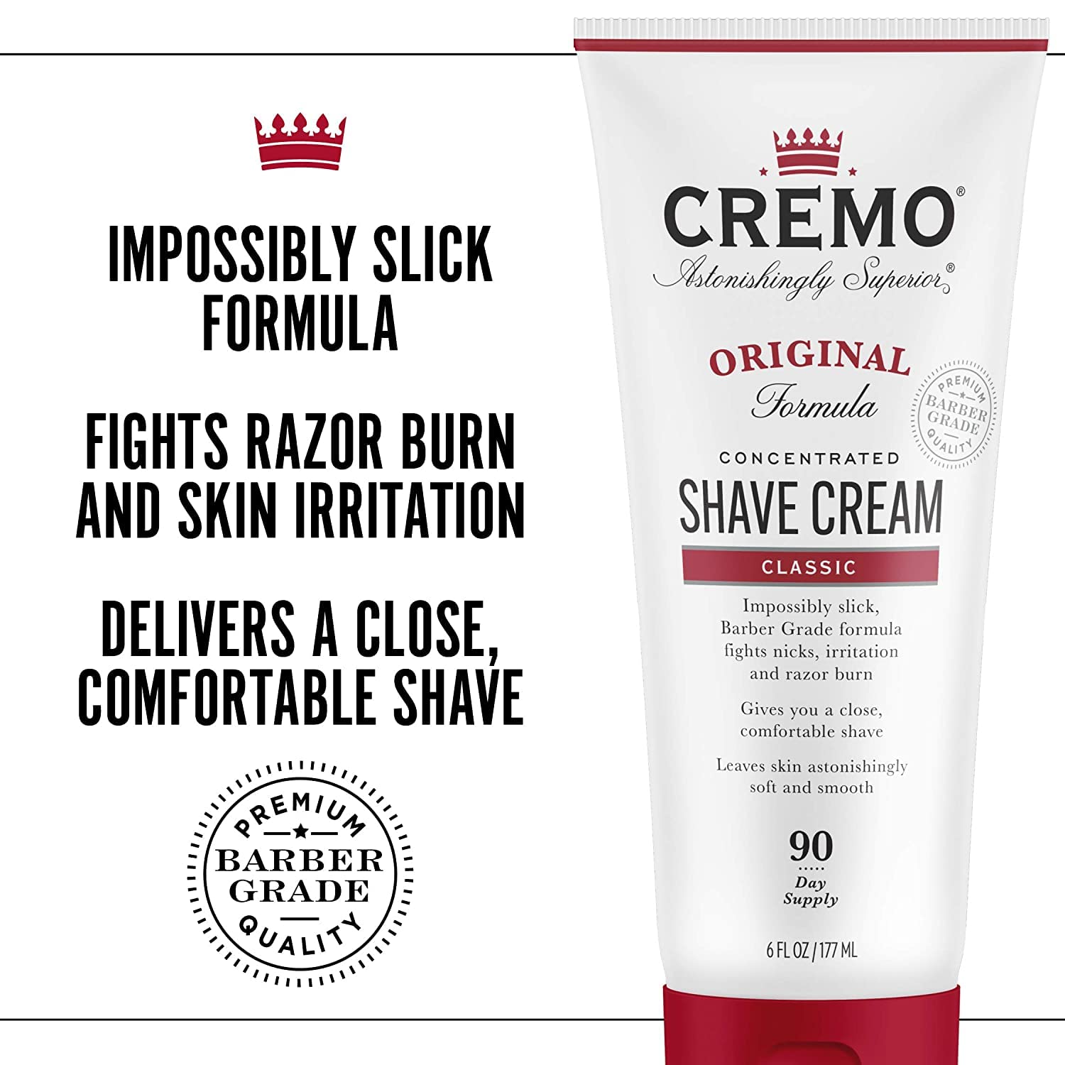 Cremo Original Shave Cream, Astonishingly Superior Ultra-Slick Shaving Cream for Men, Fights Nicks, Cuts and Razor Burn, 6 Fl Oz