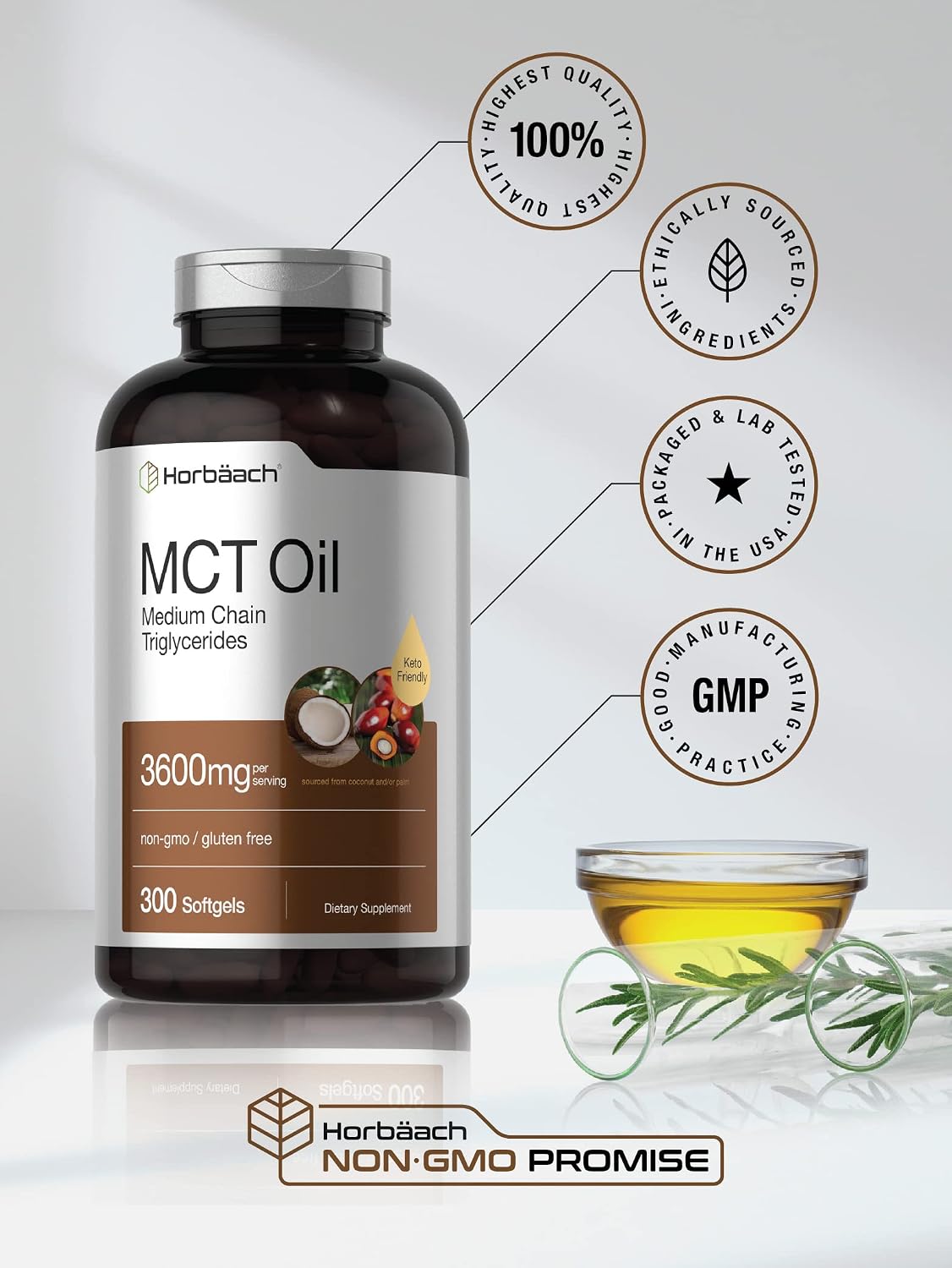 Horbäach MCT Oil Supplement | 3600mg | 300 Softgels