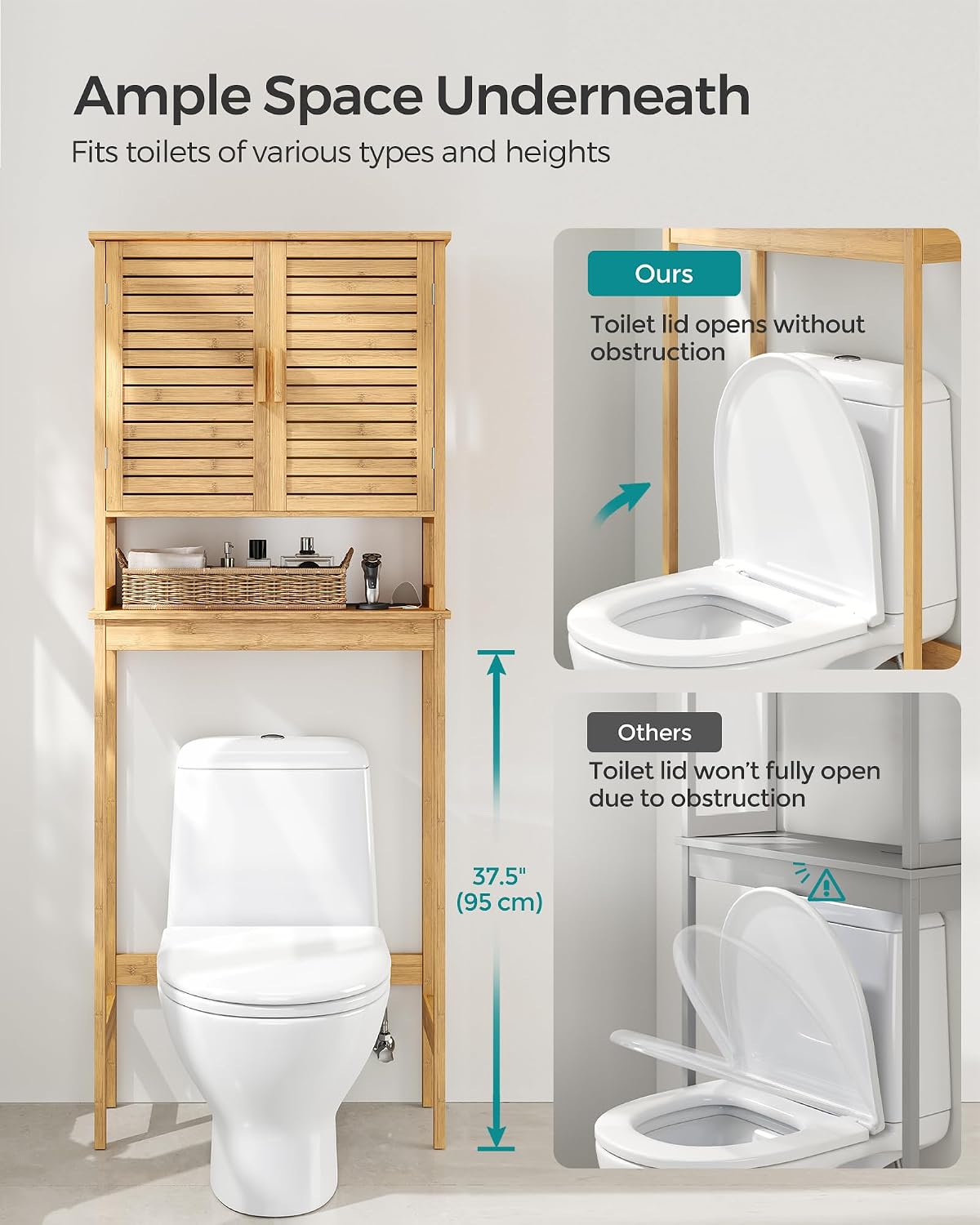SONGMICS Bamboo Over The Toilet Storage Cabinet, Adjustable Inside Shelf