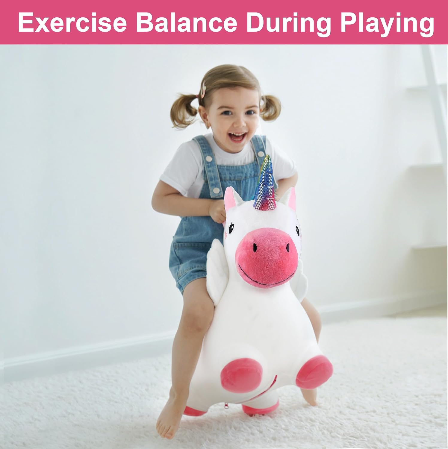 Bouncy Pals Toddler Horse Hopper Toy, Kids Outdoor Ride Bounce Farm Animal | Inflatable Bouncing Hopping Toy, Indoor Baby Plush Bouncer Horse, Birthday Gift for 18 Month 2 3 4 Year Old Child Boys Girls