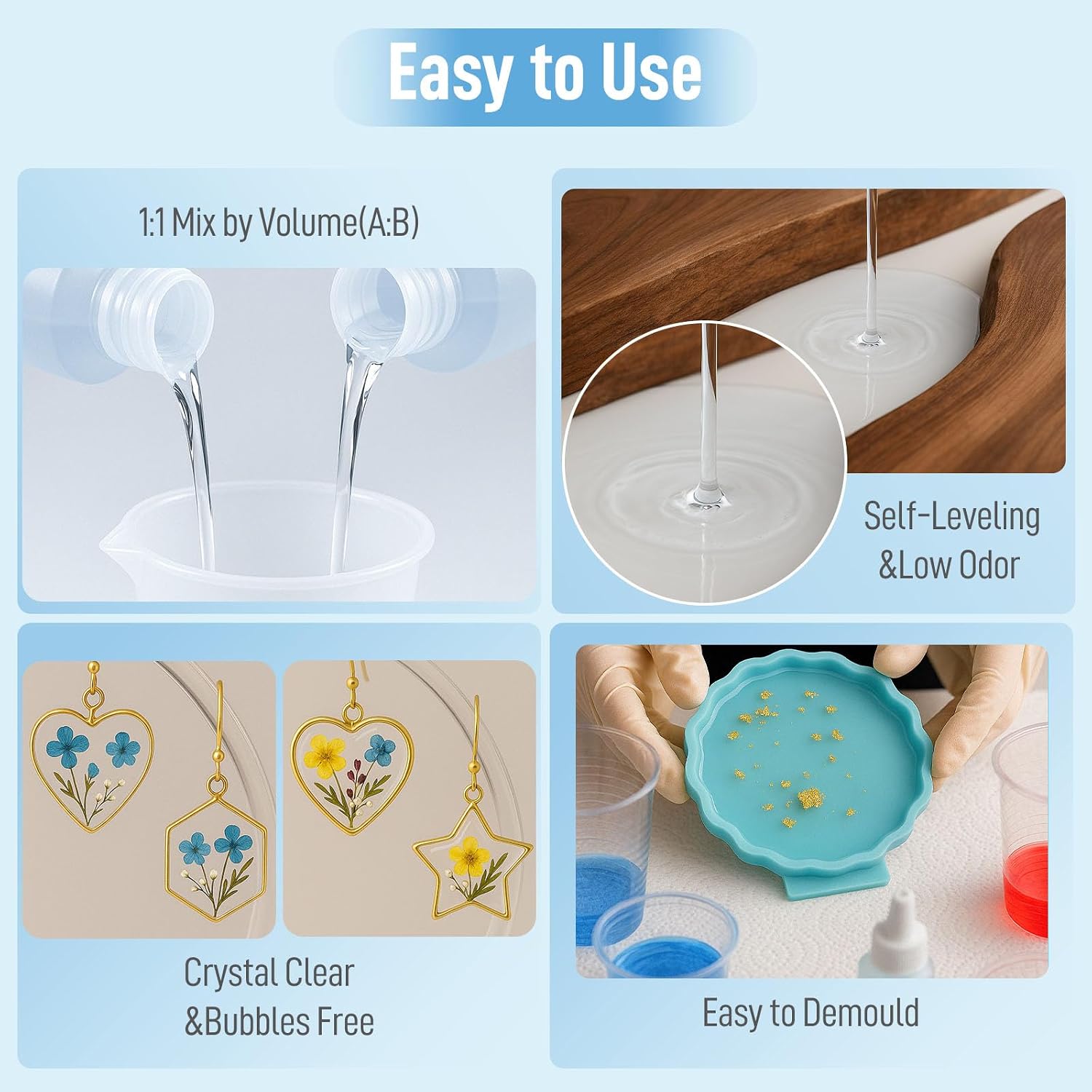 DR.RESIN Epoxy Resin Kit 16oz Clear Resin Kit Self-Leveling for Craft Molds
