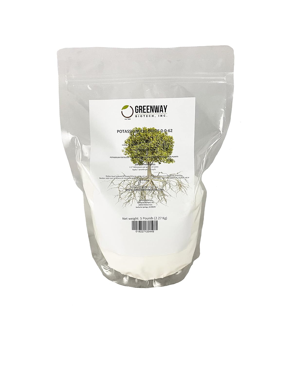 Greenway Biotech, Inc. Potassium Chloride 0-0-62 Fertilizer - Muriate of Potash | 100% Water Soluble - Improves Plant's Root Growth Fertilizers Ideal for Soil and Hydroponics - 3 Pounds