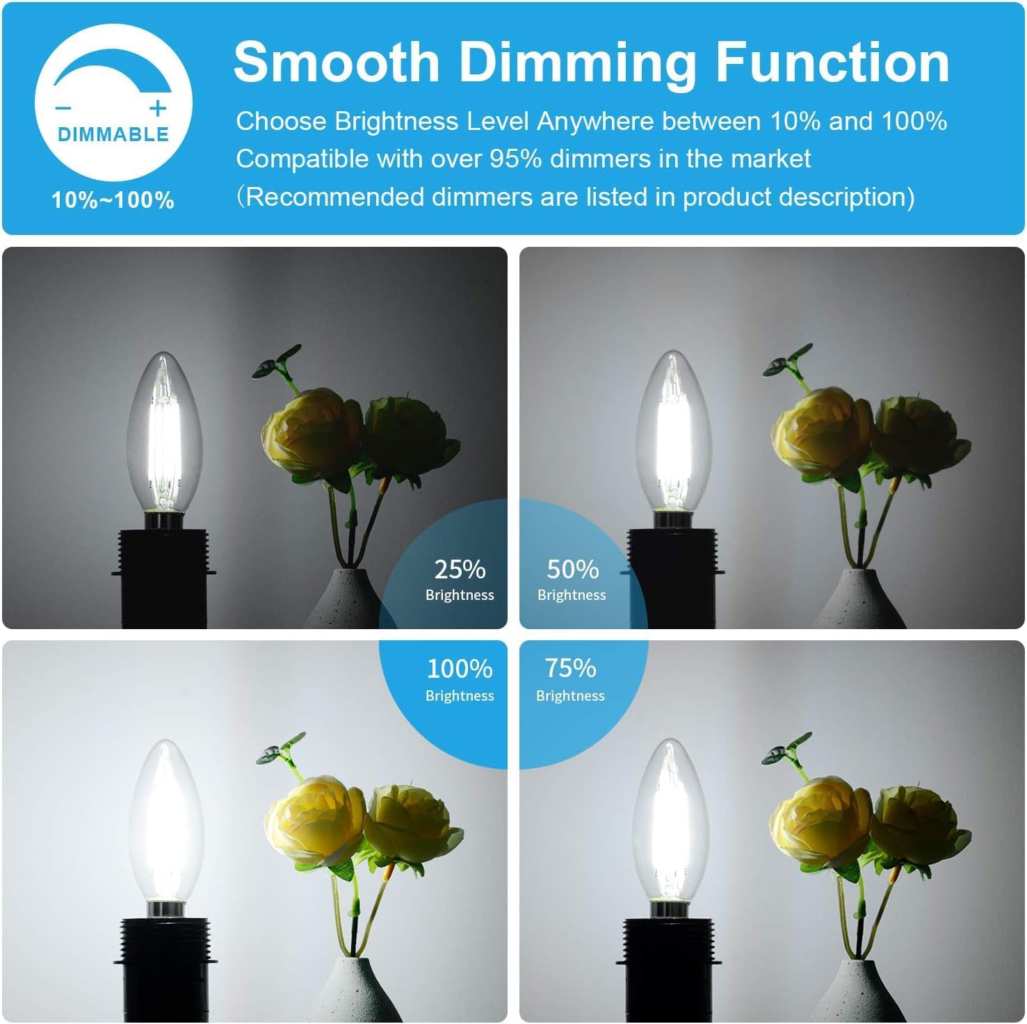 BesLowe 12-Pack Dimmable E12 LED Candelabra Bulbs 60W Equivalent, 2700K