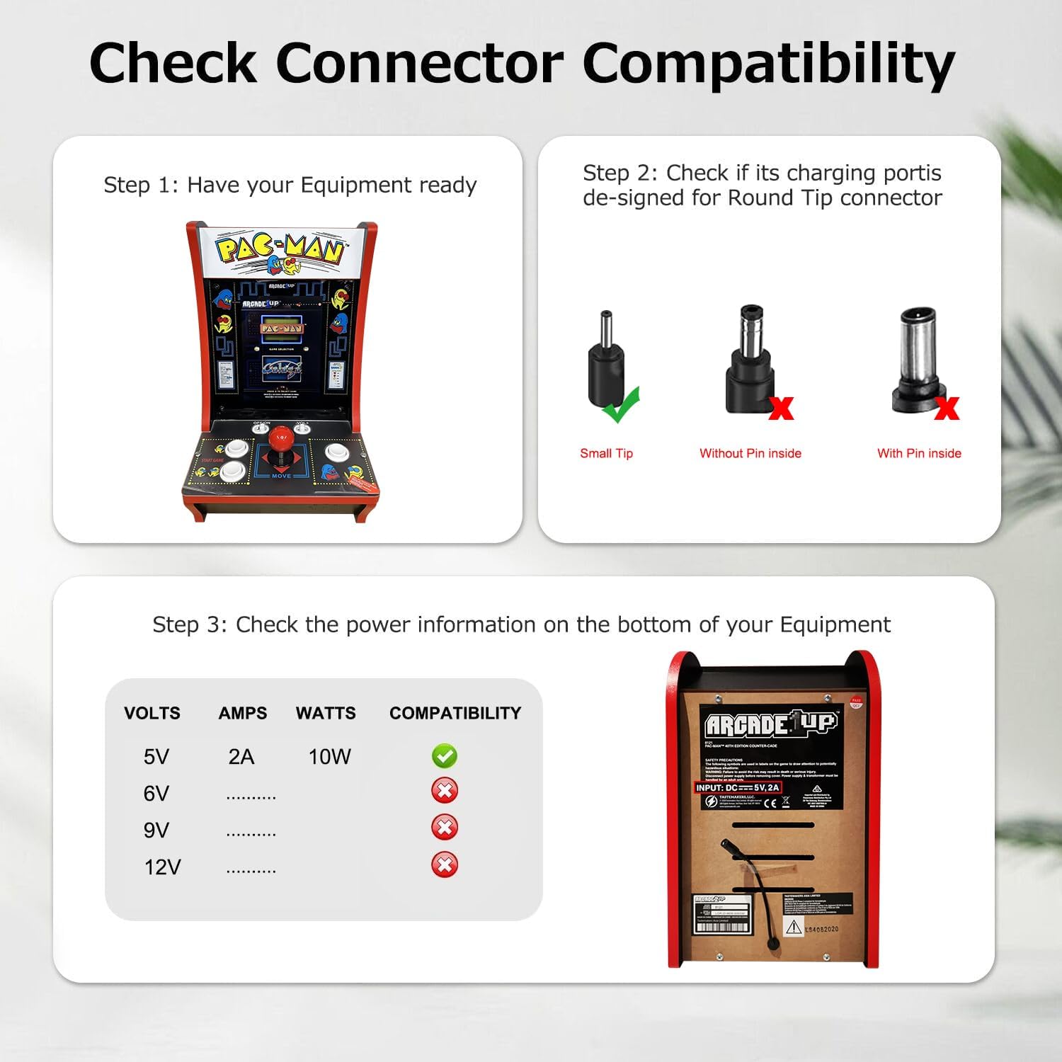 5V AC/DC Adapter Compatible with Arcade1up 8121 LS3062020 8261 8296 8295 Ms Pac-Man Counter-Cade CounterCade Console Table Top Game Arcade 1Up