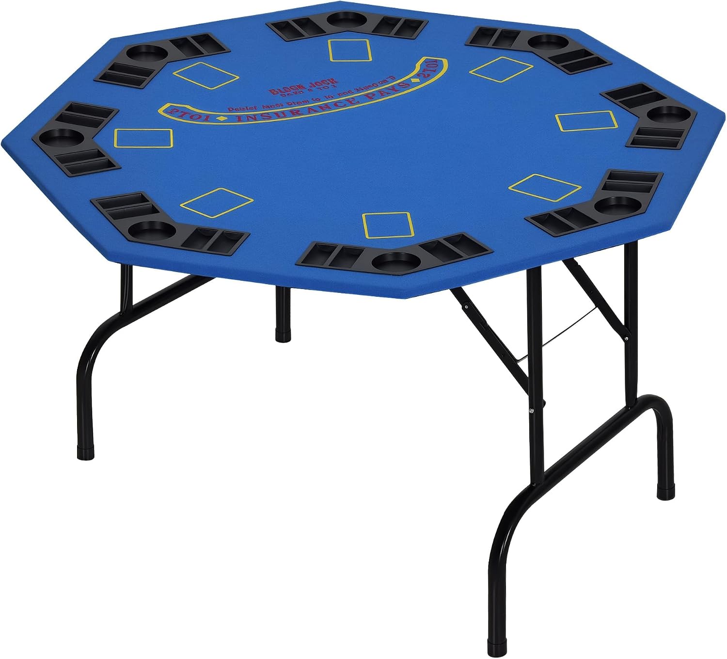 Soozier Poker Table Foldable 47" Octagon 8 Players Cup Holders Blue Felt