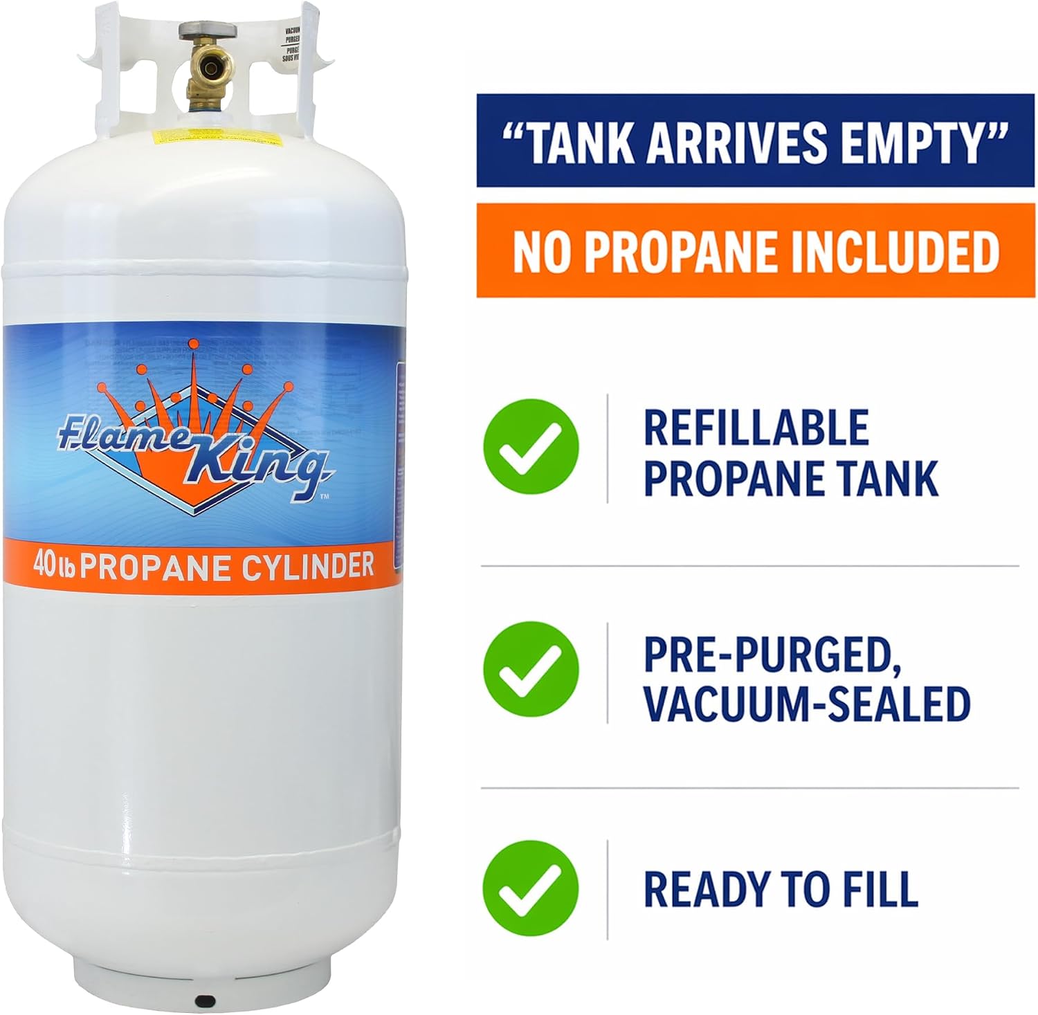 Flame King YSN401a 40 Pound Steel Propane Tank Cylinder with Overflow Protection Device Valve,White