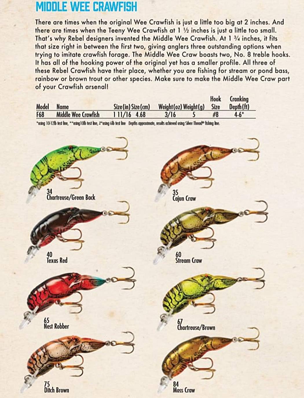 Rebel Lures Original Realistic Crawfish Crankbait Fishing Lure