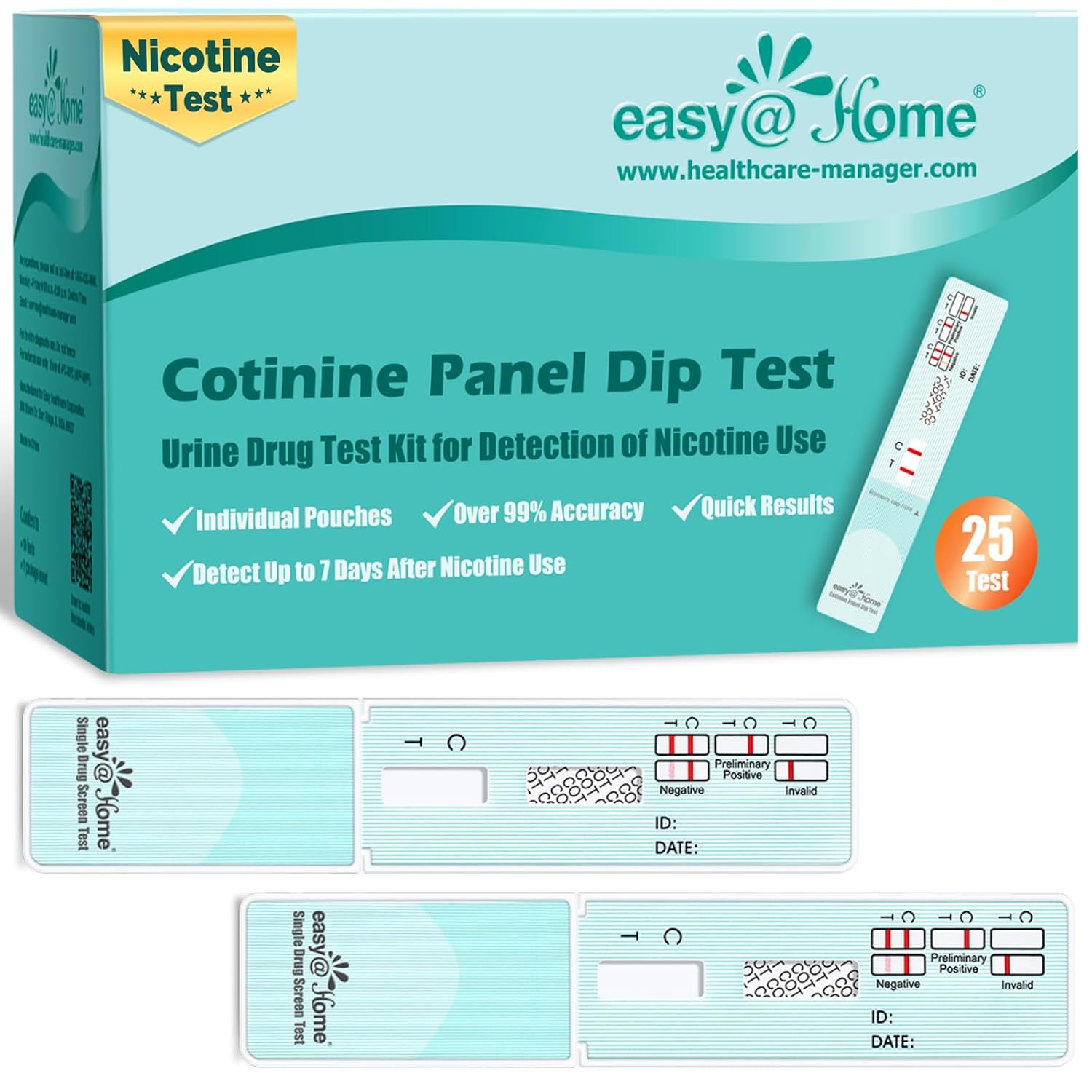Easy@Home 25 Pack Nicotine Urine Test Strips, Cotinine Urine Screen Test