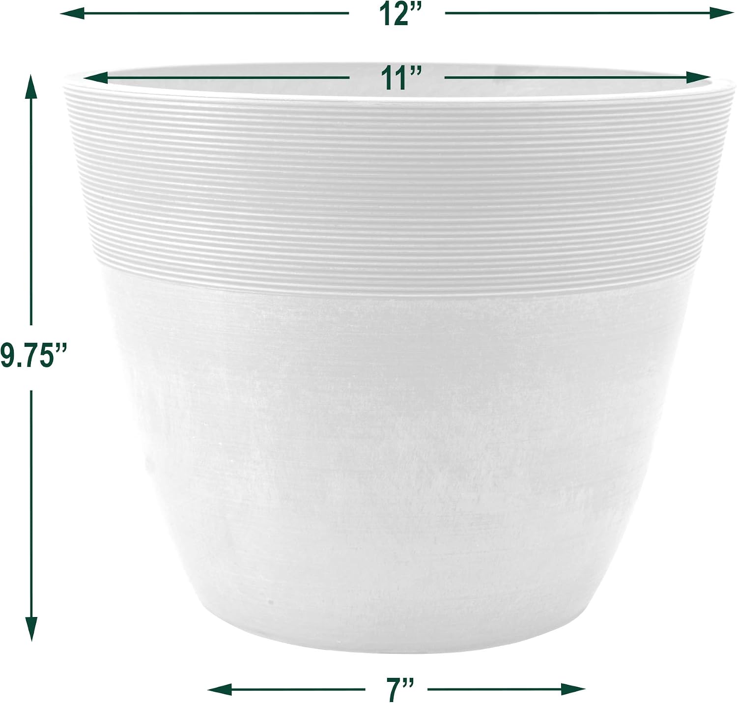 PSW Pot Collection 12-inch Plastic/Stone/Wood Composite Large Ribbed Planter – No Drainage Hole (Drillable), Indoor/Outer Garden Pot for Foliage