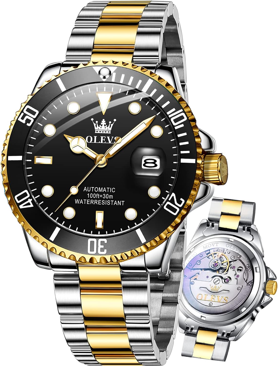OLEVS Watch Men Luxury Dress Stainless Steel Date Analog Watch Waterproof